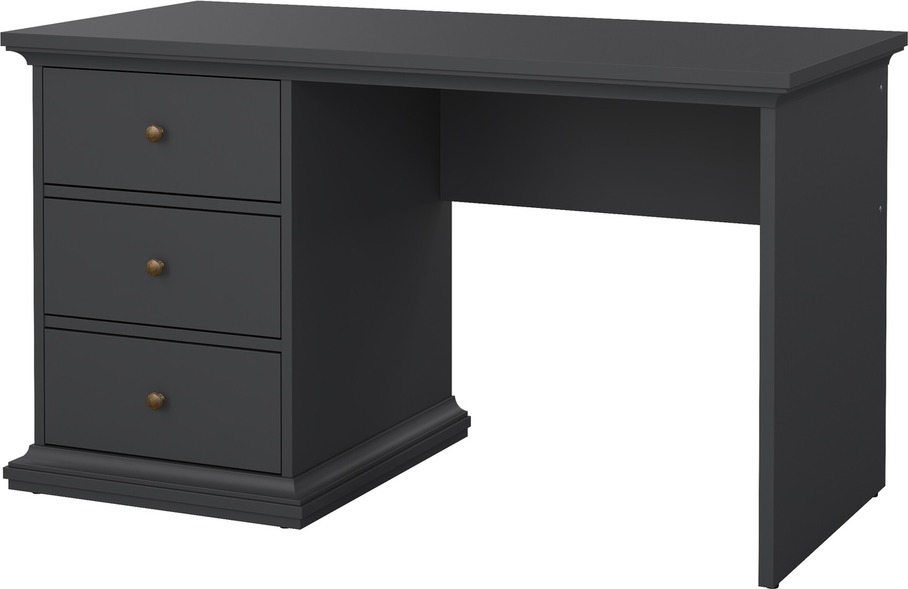 Skrivebord Vesterholm Nora 130x61,6 cm mat grå med 3 skuffer FSC spånplade