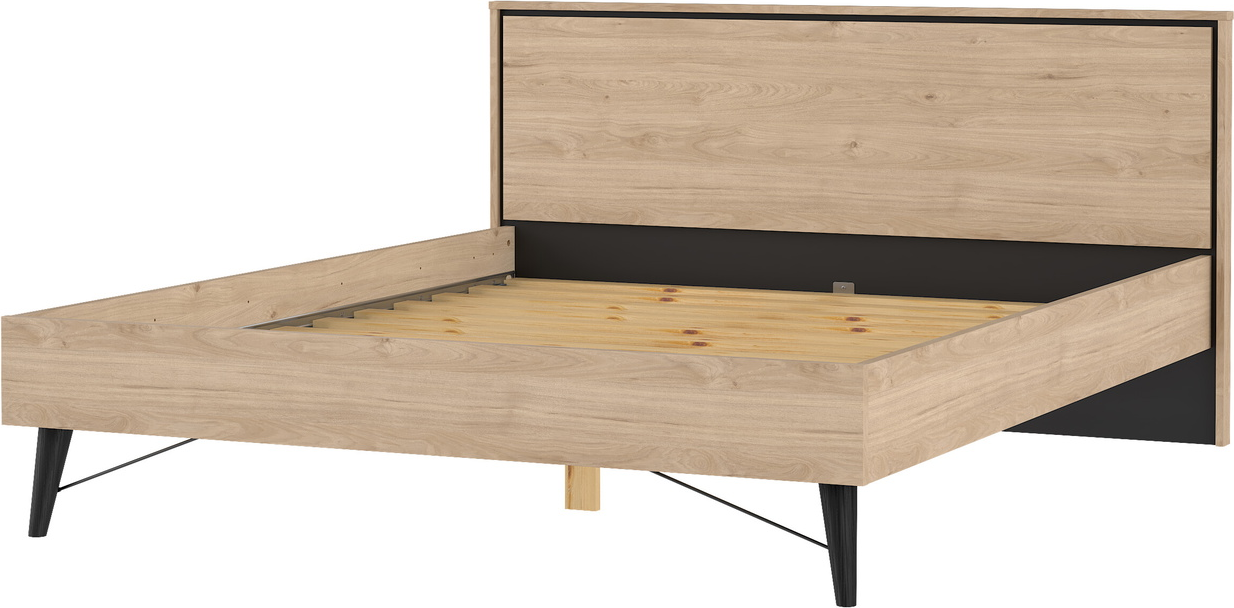 Sengeramme til dobbeltseng Vesterholm Askø 160x200 cm med lamelbund, spånplade, malede metalben, Jackson Hickory