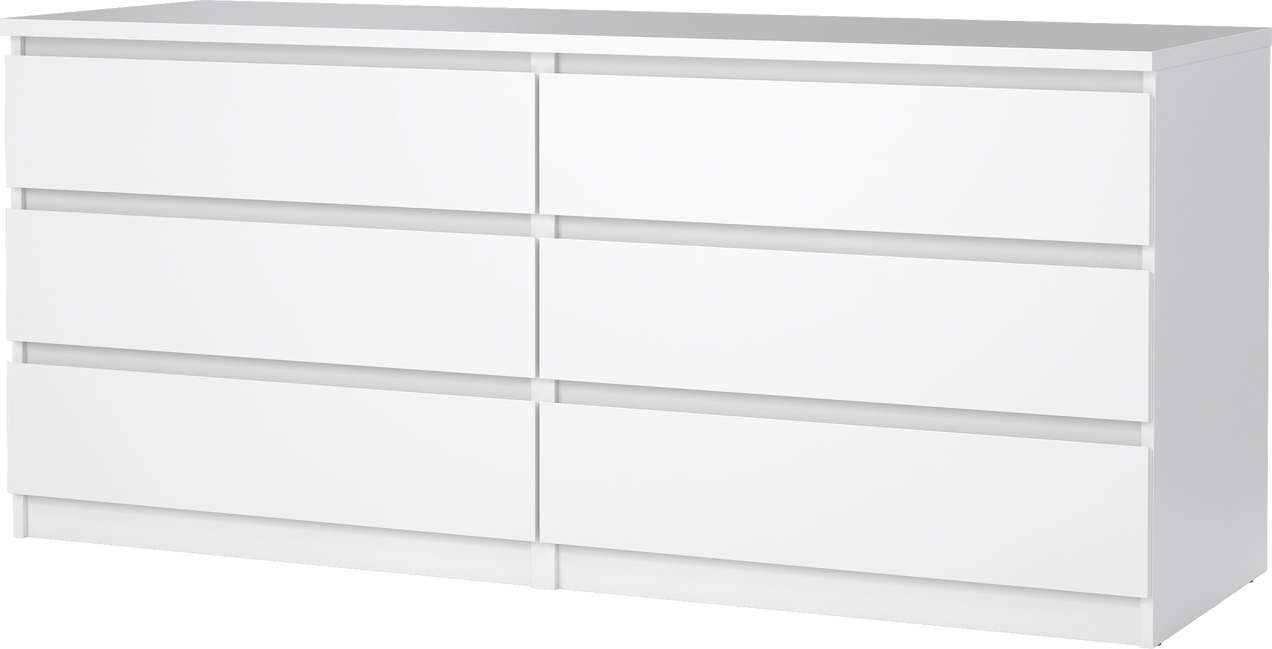 Dobbeltkommode Vesterholm Naia - hvid højglans, 6 skuffer, håndtagsfri, vægmonteret, H68ÃB153,8ÃD50 cm