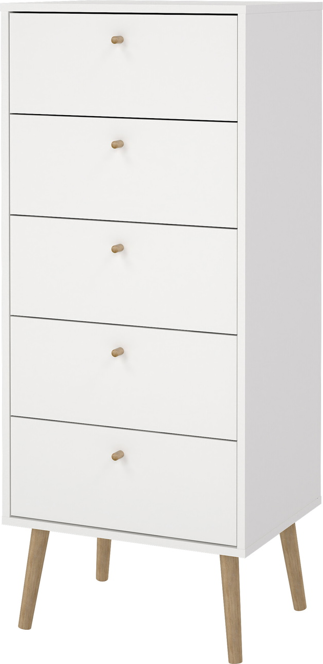 Kommode Vesterholm Bodo 5 skuffer hvid smal H120ÃB50ÃD39 cm vægmonteret nordisk design til soveværelse