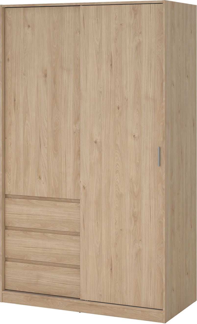 Garderobeskab Vesterholm Naia H200xB118xD60 cm Jackson Hickory - skydedør & hængslet dør, 3 skuffer, FSC-cert.