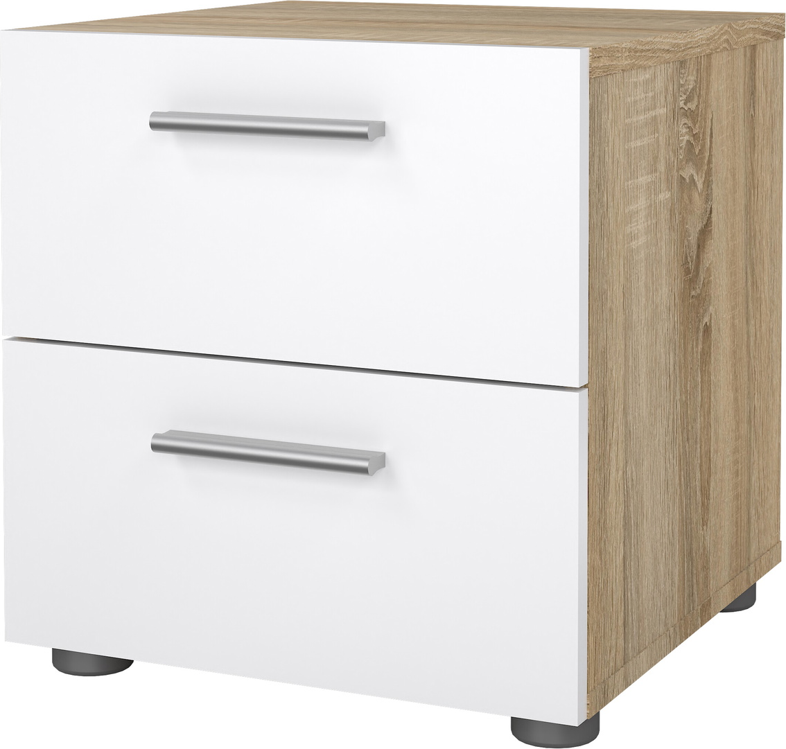 Sengebord/natbord Vesterholm Pepe  -  natur/hvid højglans, 2 skuffer, H42xB40xD40cm, dansk FSC