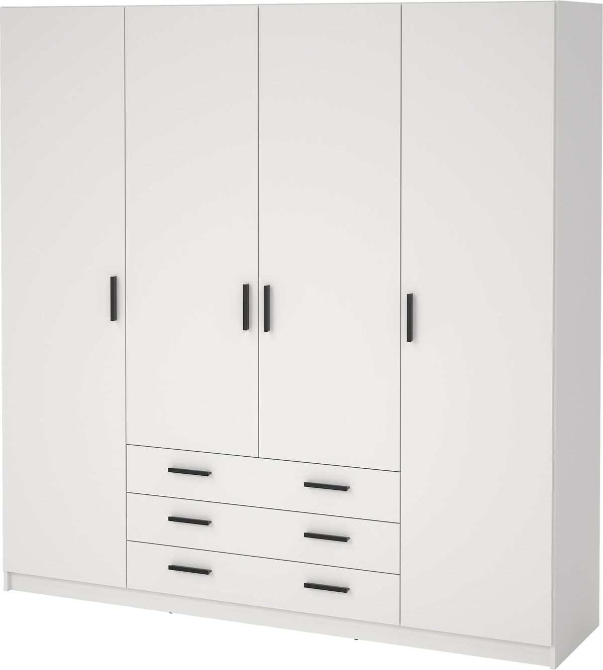 Garderobeskab Vesterholm Sprint - 4 døre 3 skuffer 8 hylder 6 justerbare hvid, vægmonteret, FSC, H200ÃB195ÃD50 cm