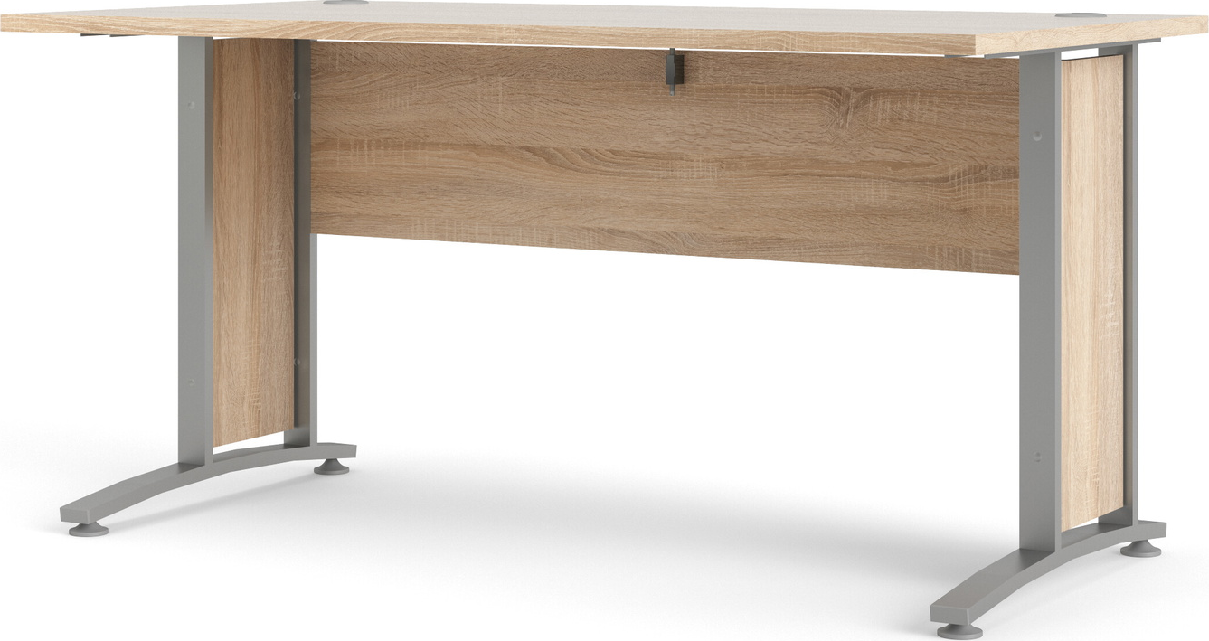 Skrivebord Vesterholm Prima 150x80 cm egestruktur natur/grå med sølvgråt stel, spånplade med folie