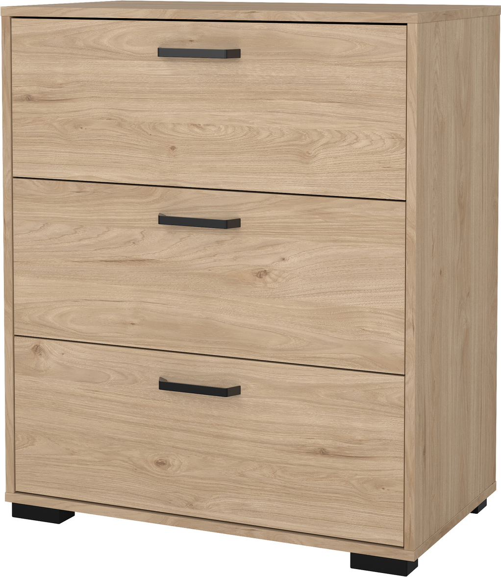 Kommode Vesterholm Sofia, Jackson Hickory foliefinish, 3 skuffer, FSC, vægmonteret H82,7xB70,2xD39,8 cm