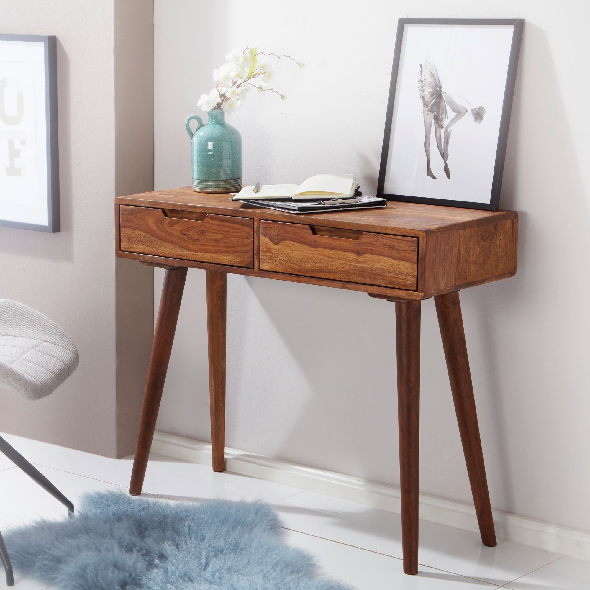 Konsolbord i FSCÂ®-certificeret træ, 90 x 76 x 36 cm, brun