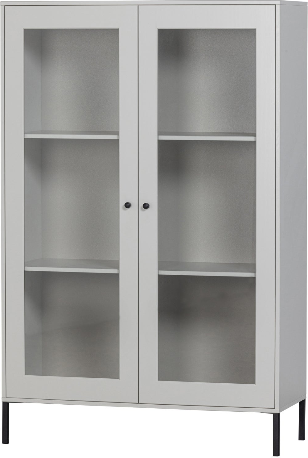 Vitrineskab WOOOD Collection i FSC-certificeret fyrretræ glatslebet mat wolkengrå finish H155ÃB100ÃD40 cm