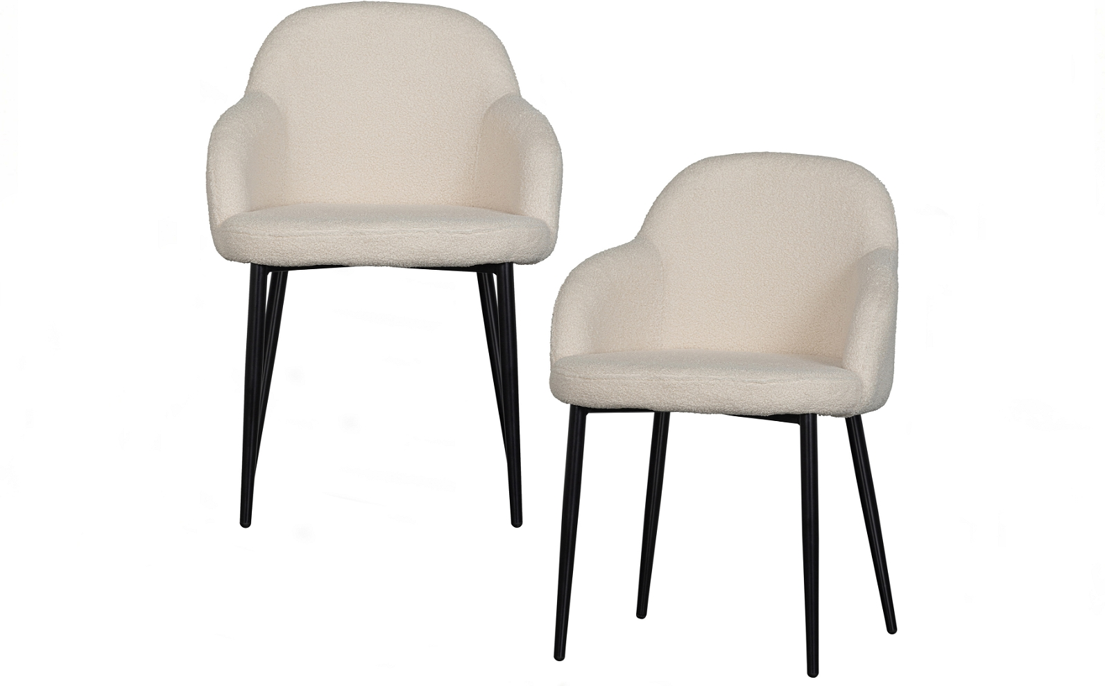 Spisebordsstol WOOOD Noortje med armlæn, hvid teddy polyester, sort metalstel
