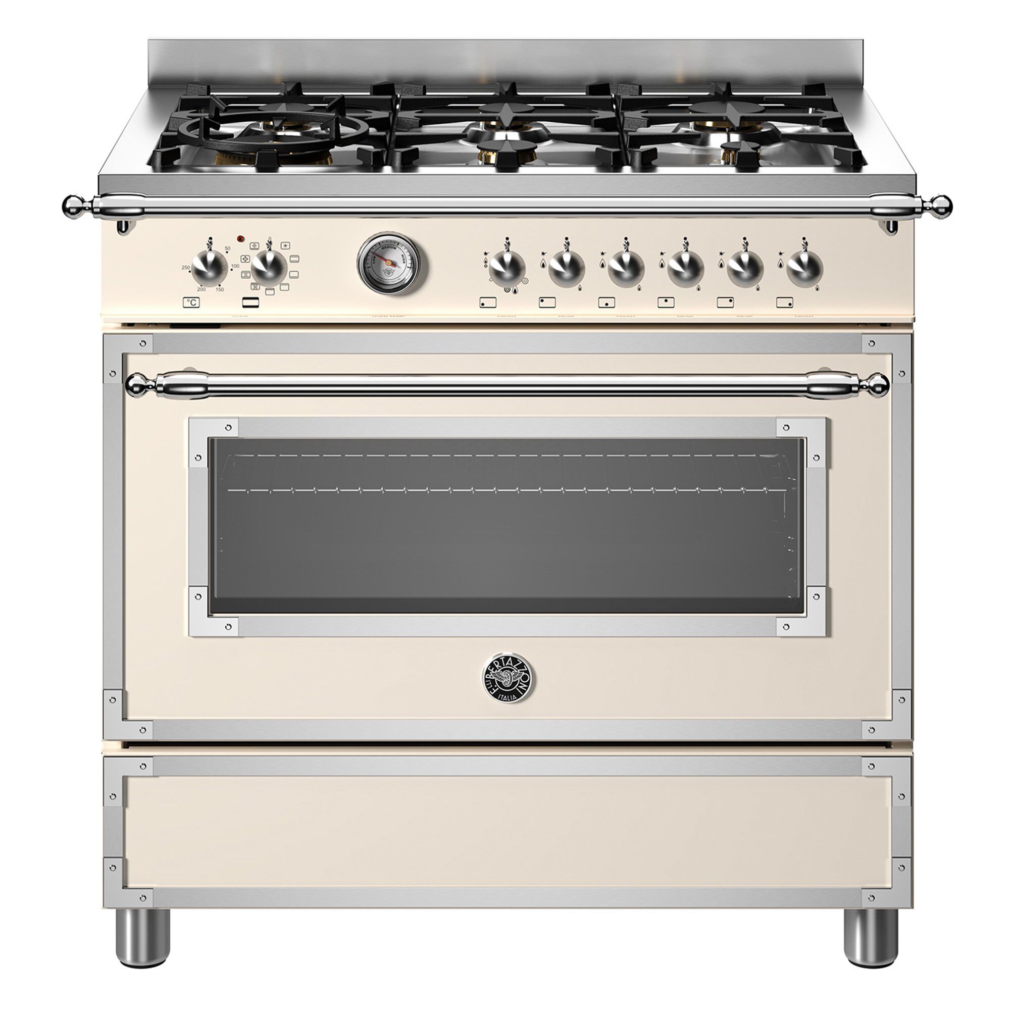 Bertazzoni HER96L1EAVT Heritage gaskomfur med ovn, 90 cm, cremehvid
