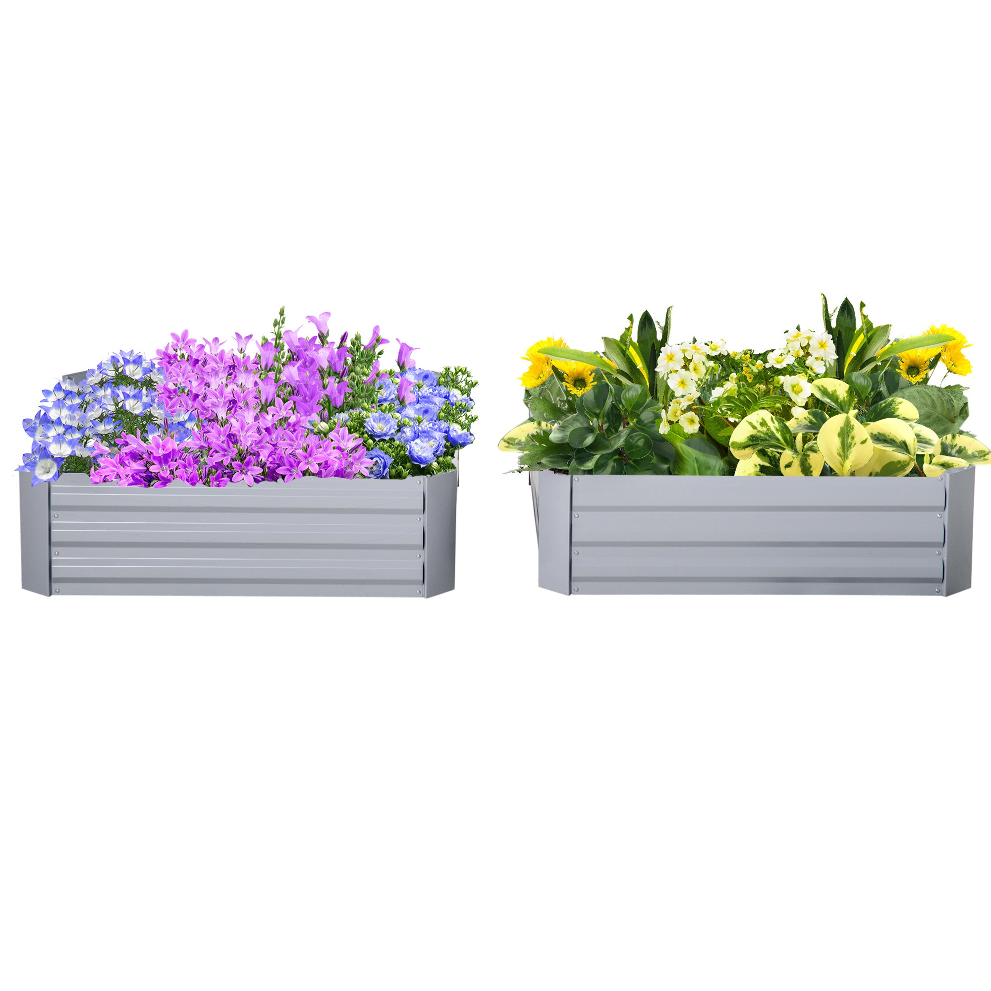 Plantekasse, sæt med 2, blomsterkasse, åben bund, stålramme, grå, (2 x) 100 x 100 x 30 cm