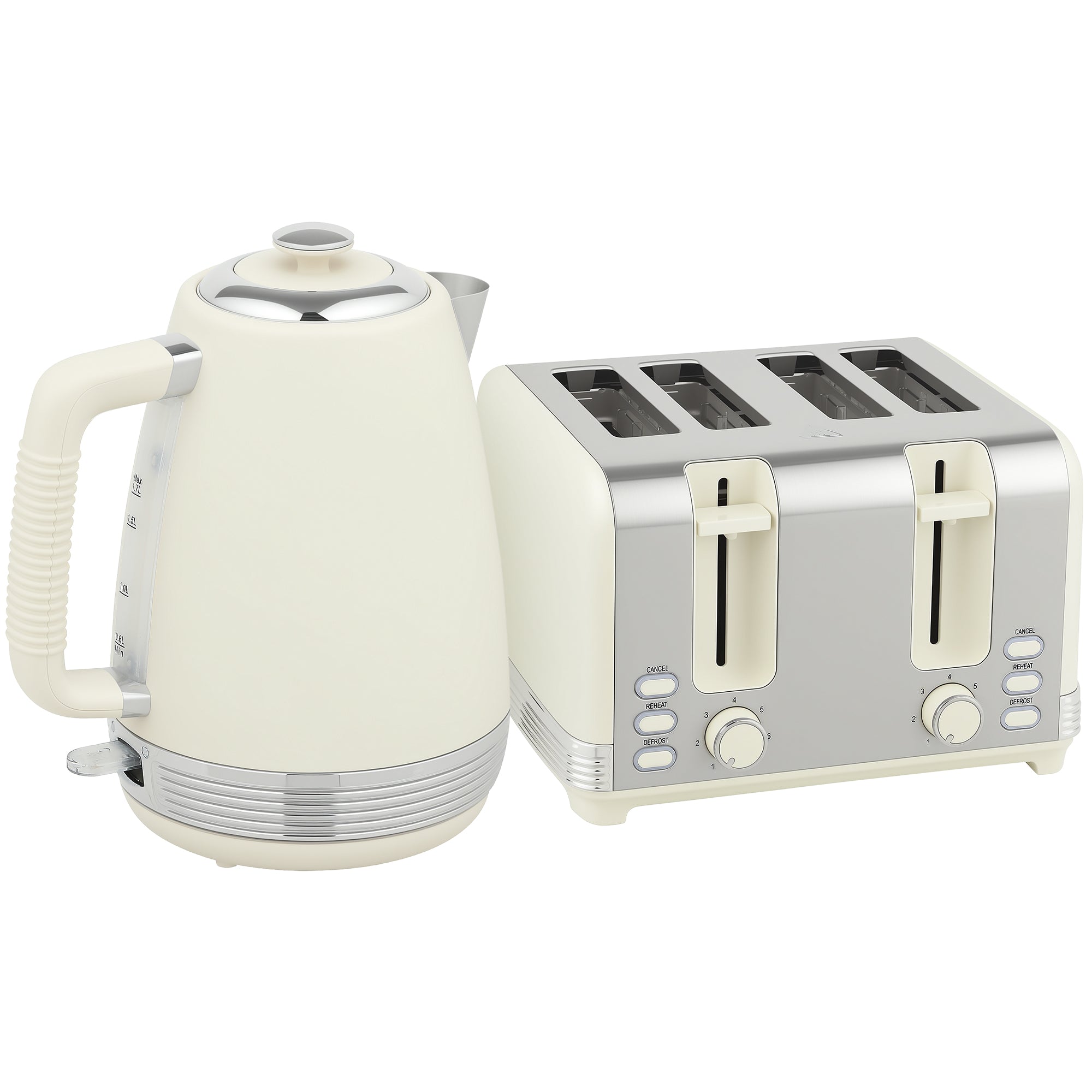 Elkedel- og brødristersæt, 1,7 L, 2200W, Strix termostat, filter, brødrister til 4 skiver, 7 ristningsniveauer, krummebakke