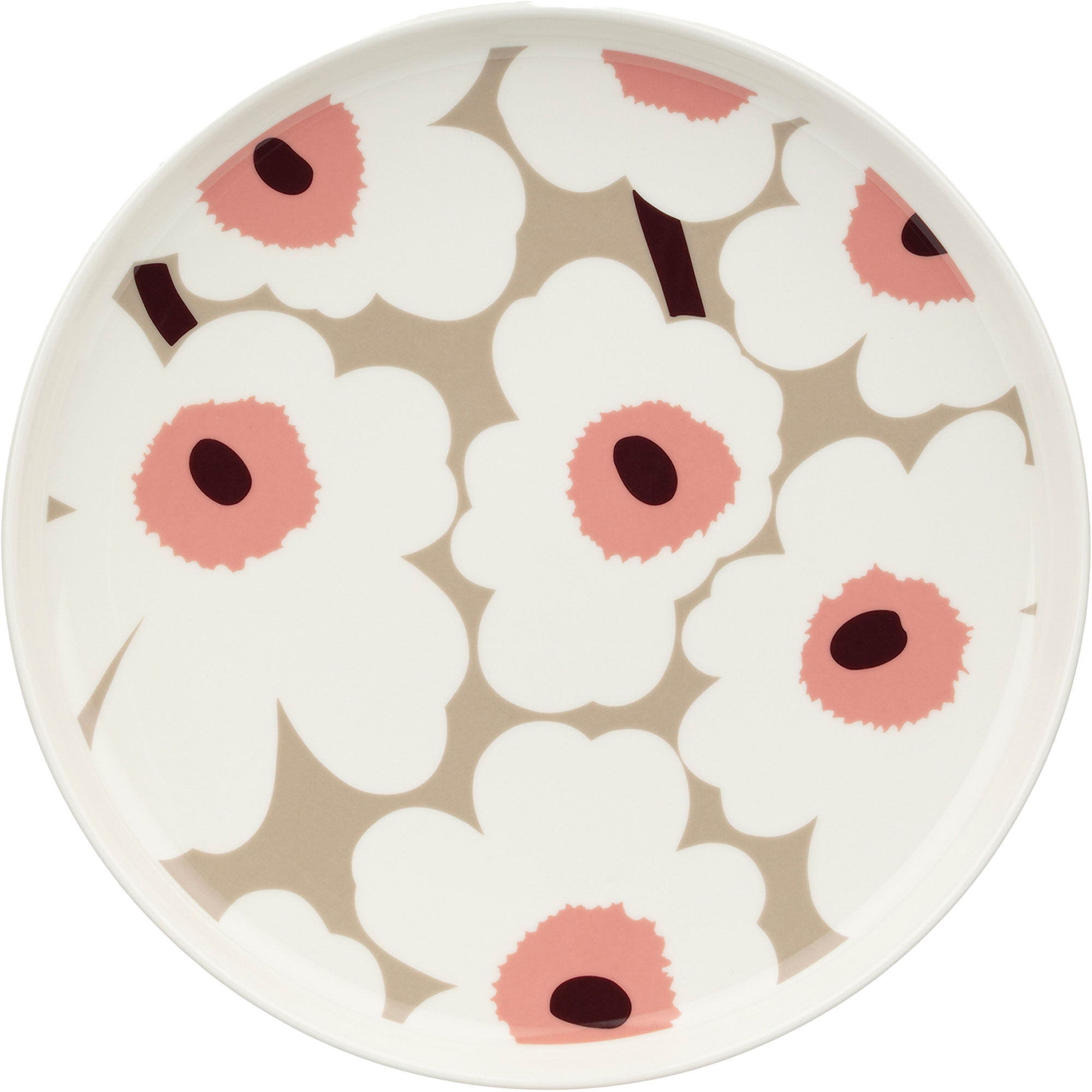 Marimekko Unikko tallerken 25 cm, hvid/beige/rosa