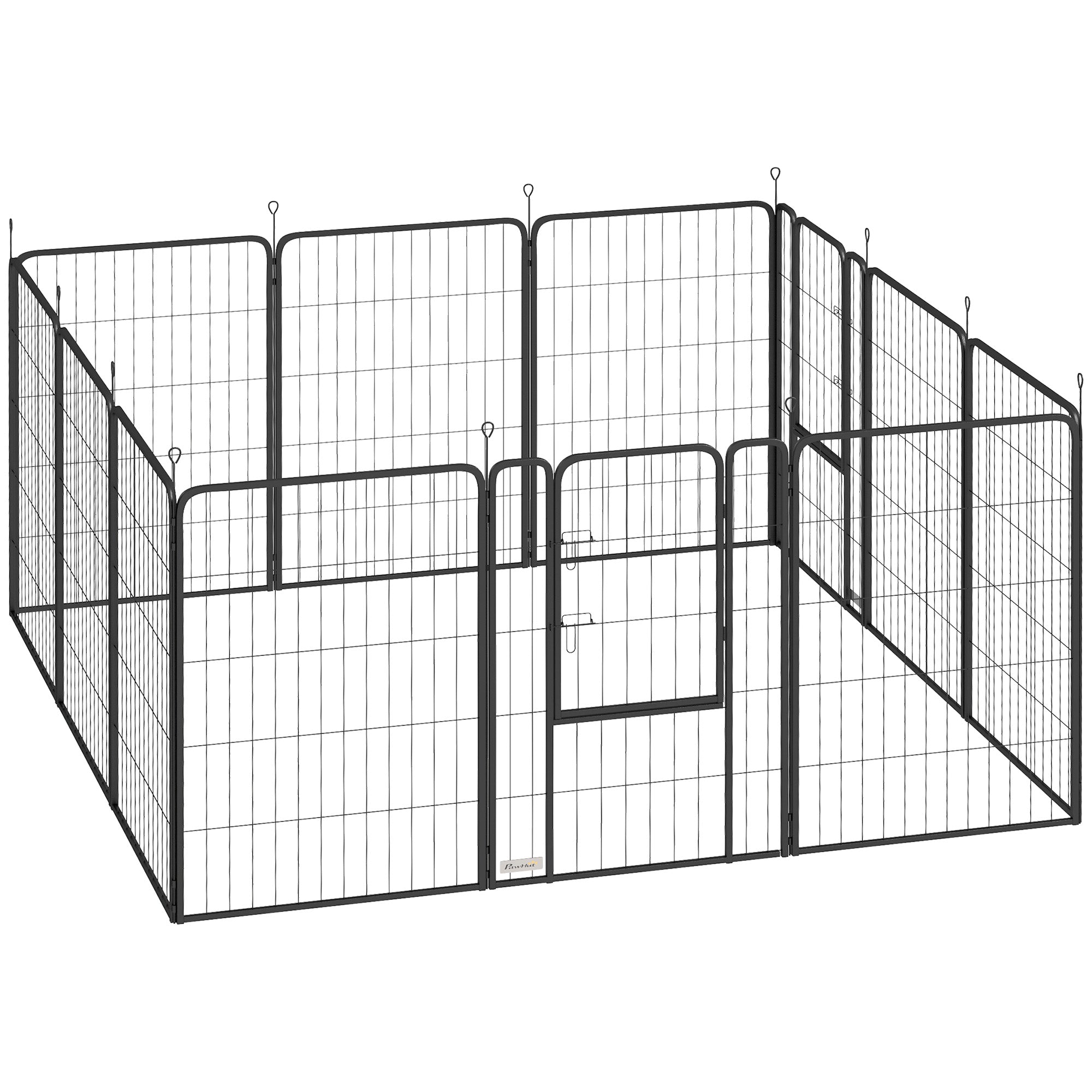 Hvalpekravlegård, sæt med 12 dele, med 12 netpaneler, dør, jordpløkker, fleksibelt foldbart design og 100 cm højt beskyttelsesovertræk.