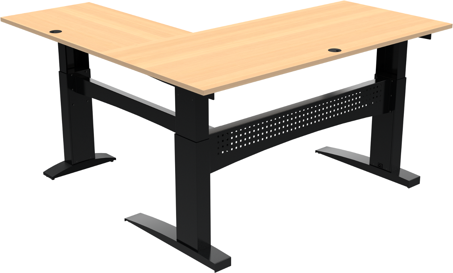 Hæve-/sænkebord tre-bens firkantet ZenNord FlexDesk 501-11 180 x 180 cm med kabelføring natur/sort