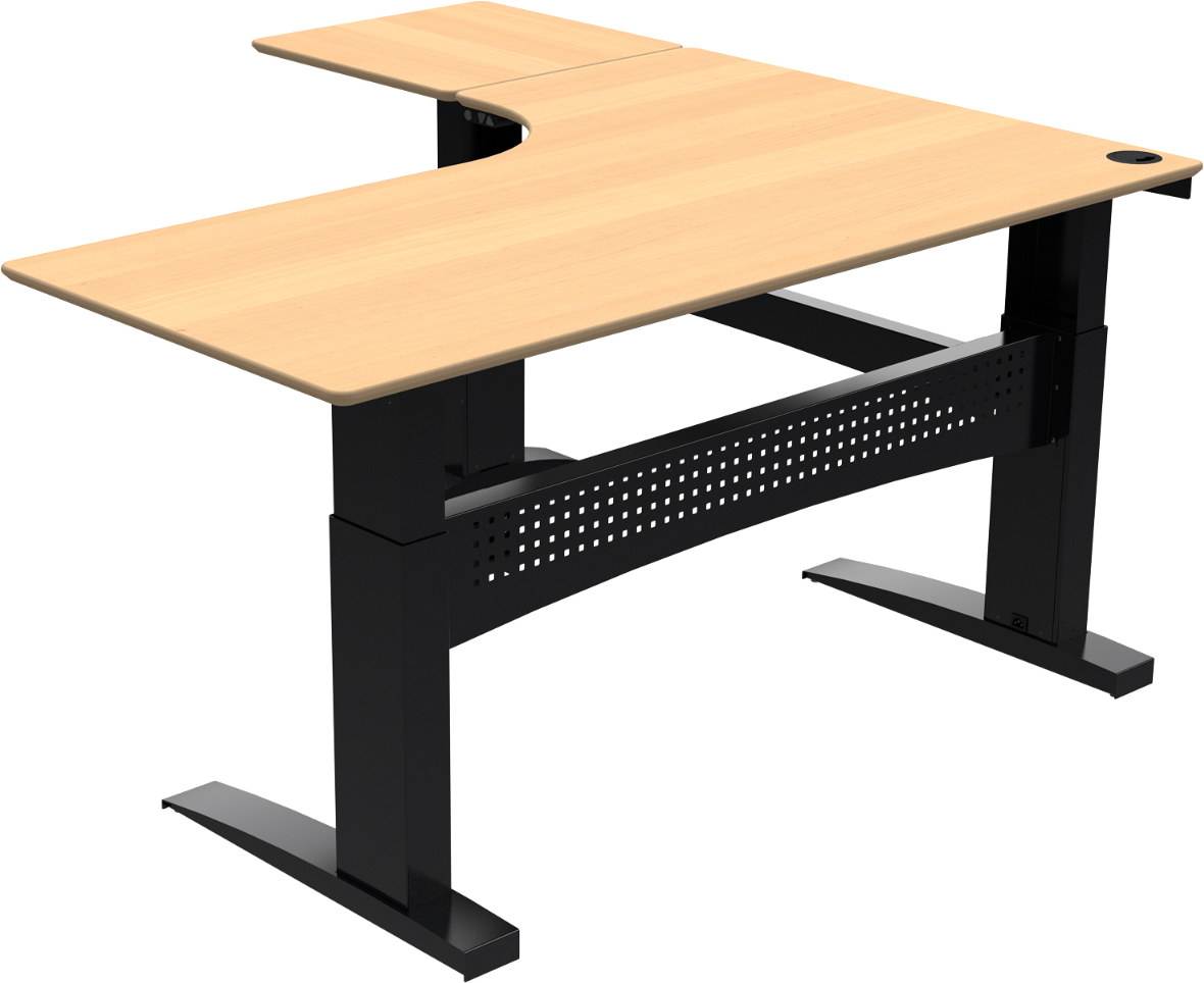 Tre-bens hæve-sænkebord skrivebord ZenNord FlexDesk 501-11 L-formet venstrevendt natur/sort