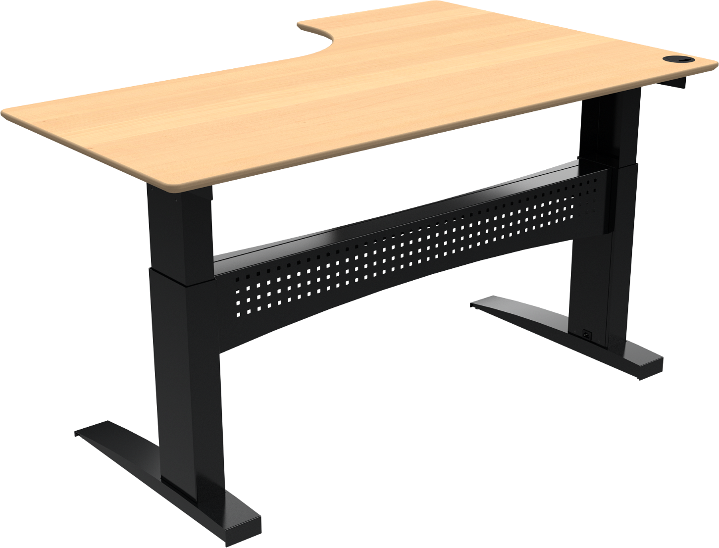 To-bens L-formet hæve-/sænkebord ZenNord FlexDesk venstrevendt naturbøg/sort stel 65 - 122 cm