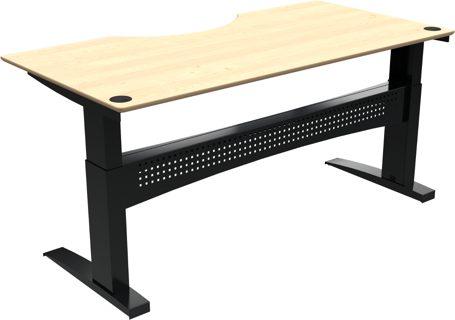 ZenNord FlexDesk ergonomisk to-bens hæve-/sænkebord med centerudskæring, højdejusterbar 65-122 cm, ahorn/sort, 200x100 cm