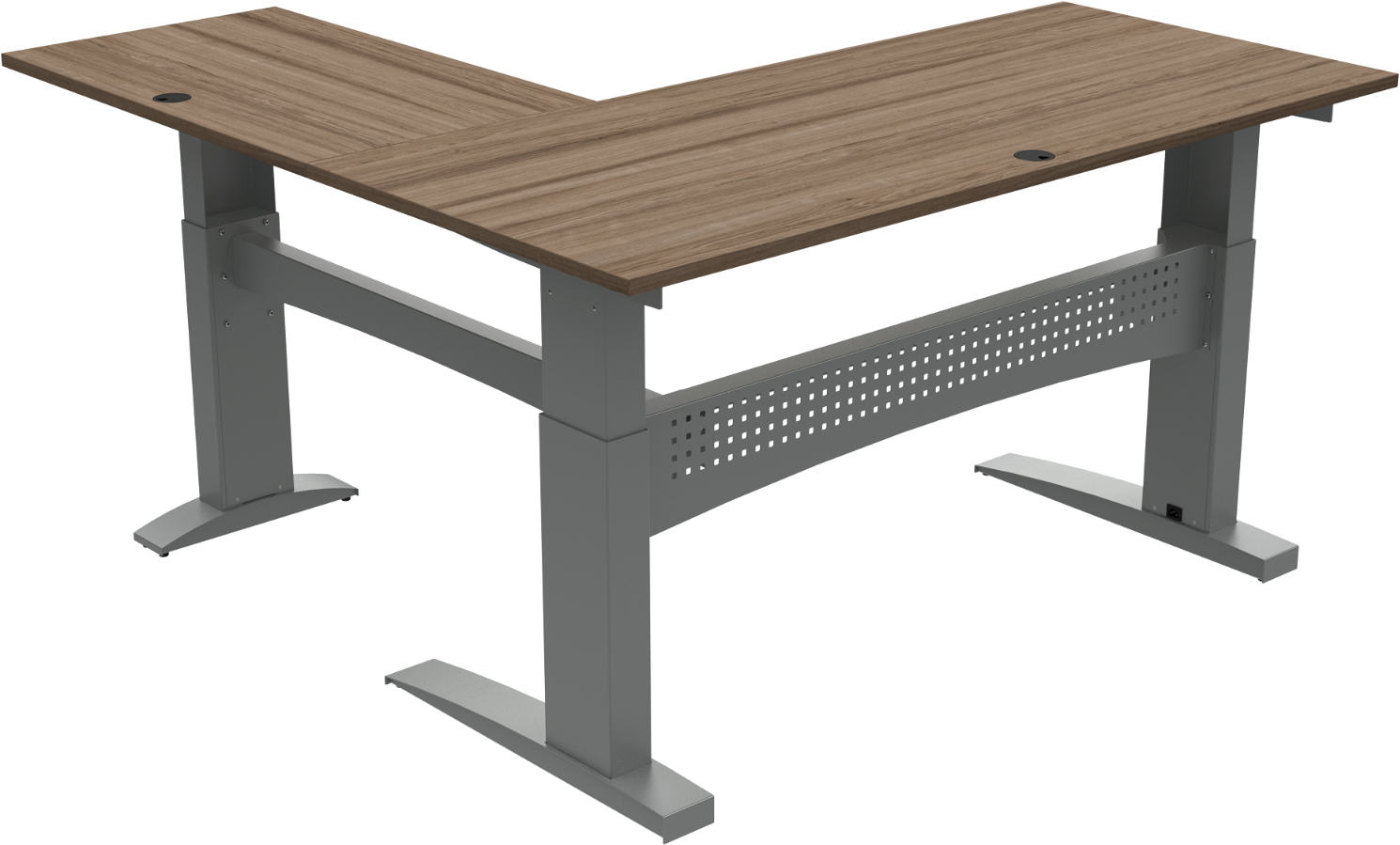 Hæve-/sænkebord ZenNord FlexDesk trebenet firkantet 180 x 180 cm valnød/sølv