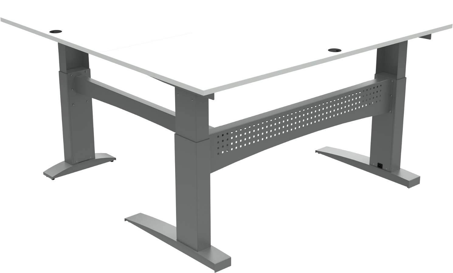 Tre-bens hæve-/sænkebord FlexDesk 501-11 fra ZenNord  -  firkantet ergonomisk skrivebord H65-122 x 180 x 180 cm Hvid/Sølv