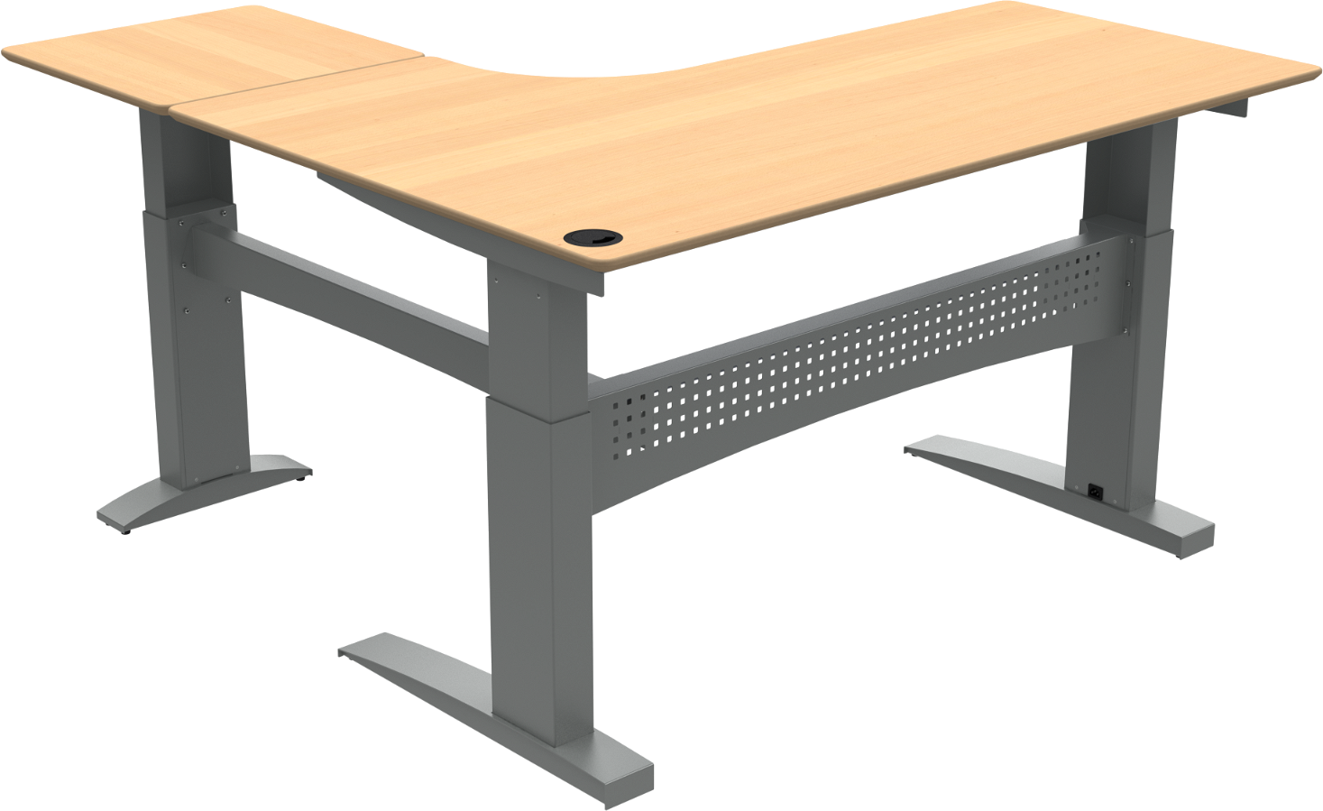 L-formet hæve-/sænkebord ZenNord FlexDesk tre-benet el-justerbart ergonomisk skrivebord natur/sølv 180x180 cm