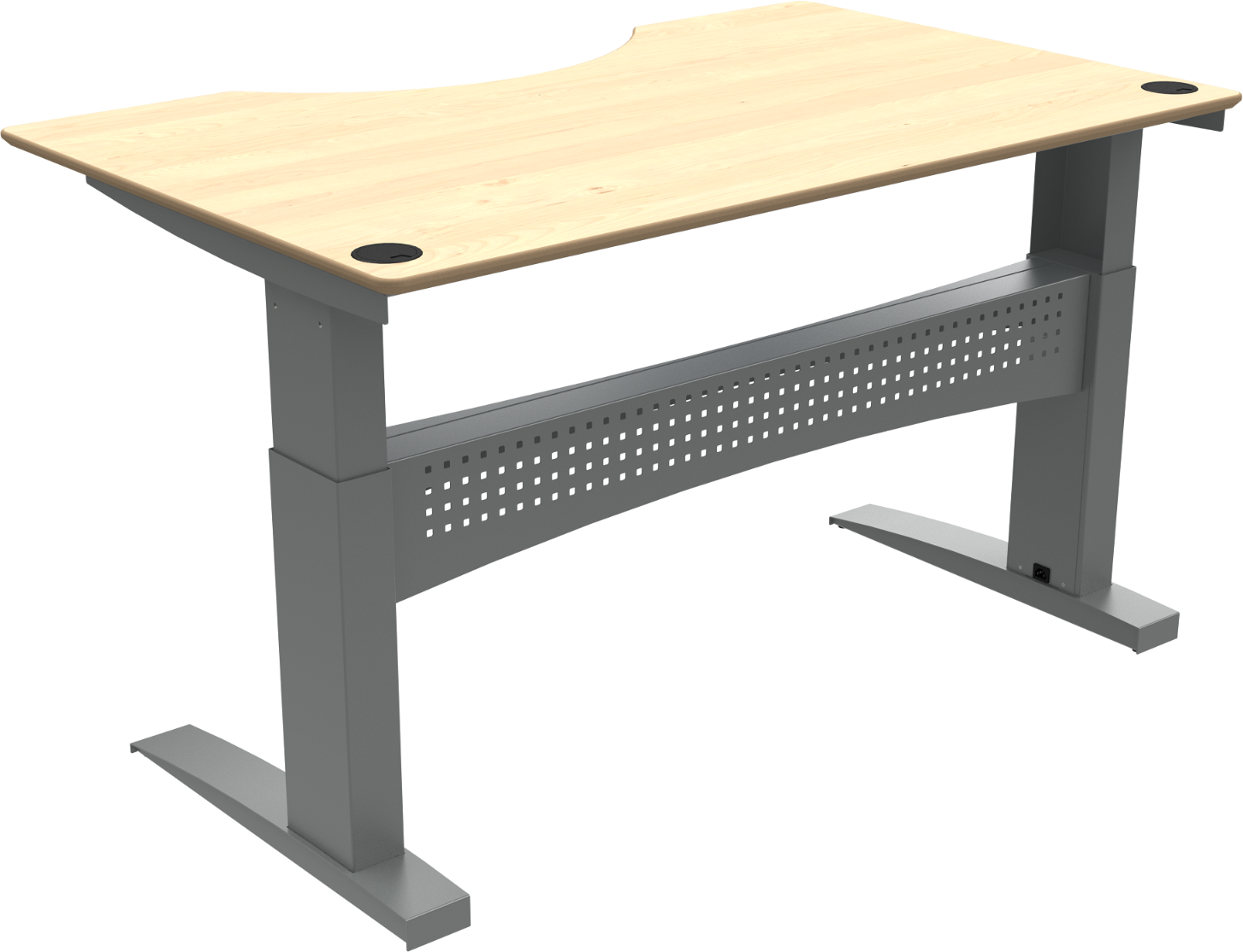 To-bens hæve-/sænkebord ZenNord FlexDesk centerudskæring 65-122 cm 160x100 cm ahorn natur/sølv