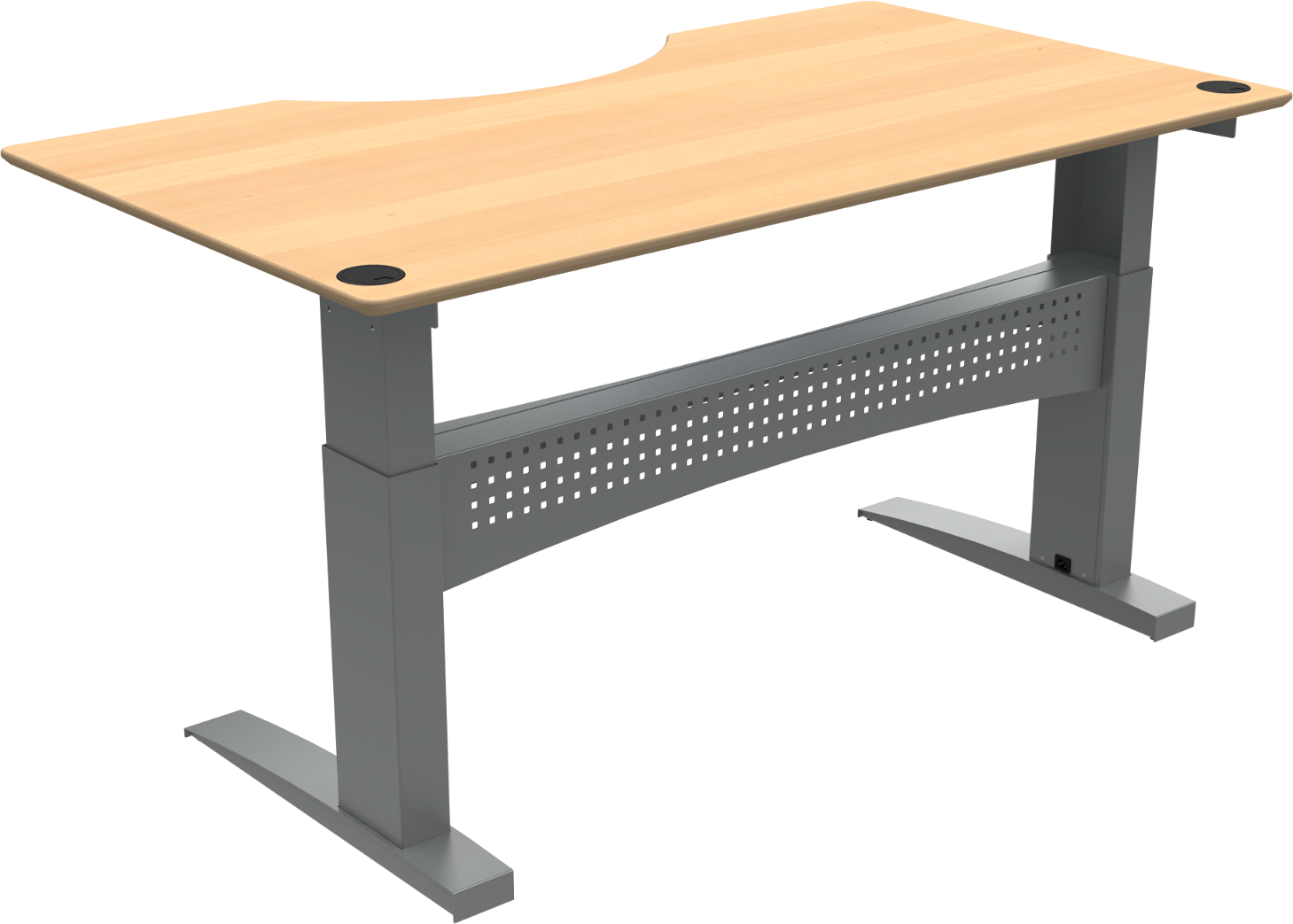 To-bens hæve-/sænkebord ZenNord FlexDesk med ergonomisk centerudskæring 180x100 cm naturbøg/sølv