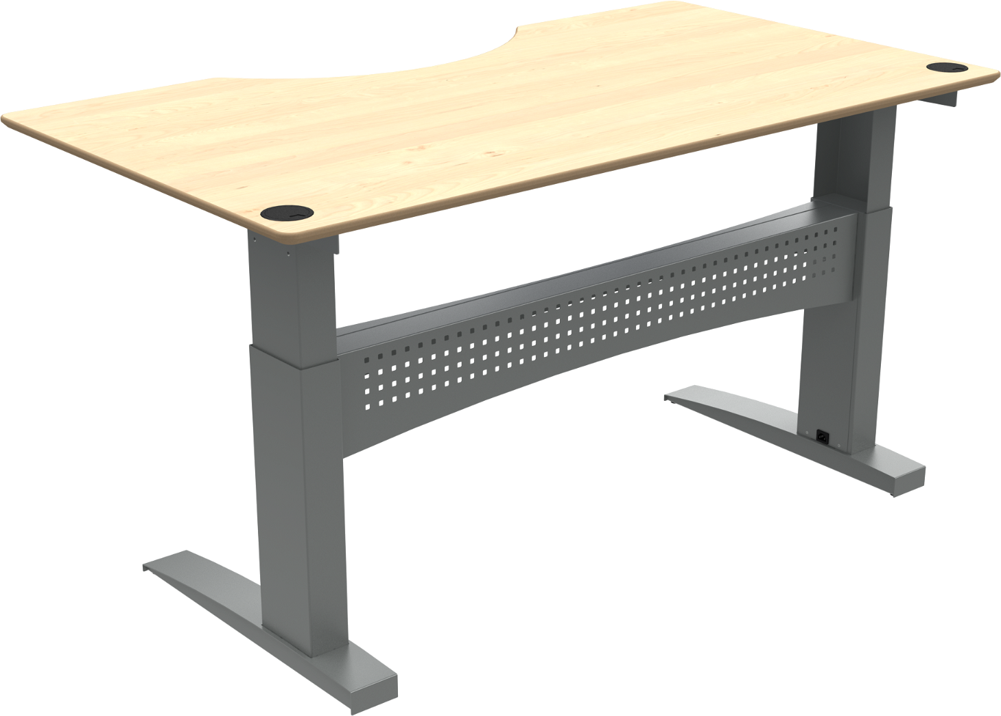 Hæve-/sænkebord ZenNord FlexDesk to-bens 180x100 cm med centerudskæring  -  ergonomisk ahorn natur/sølv