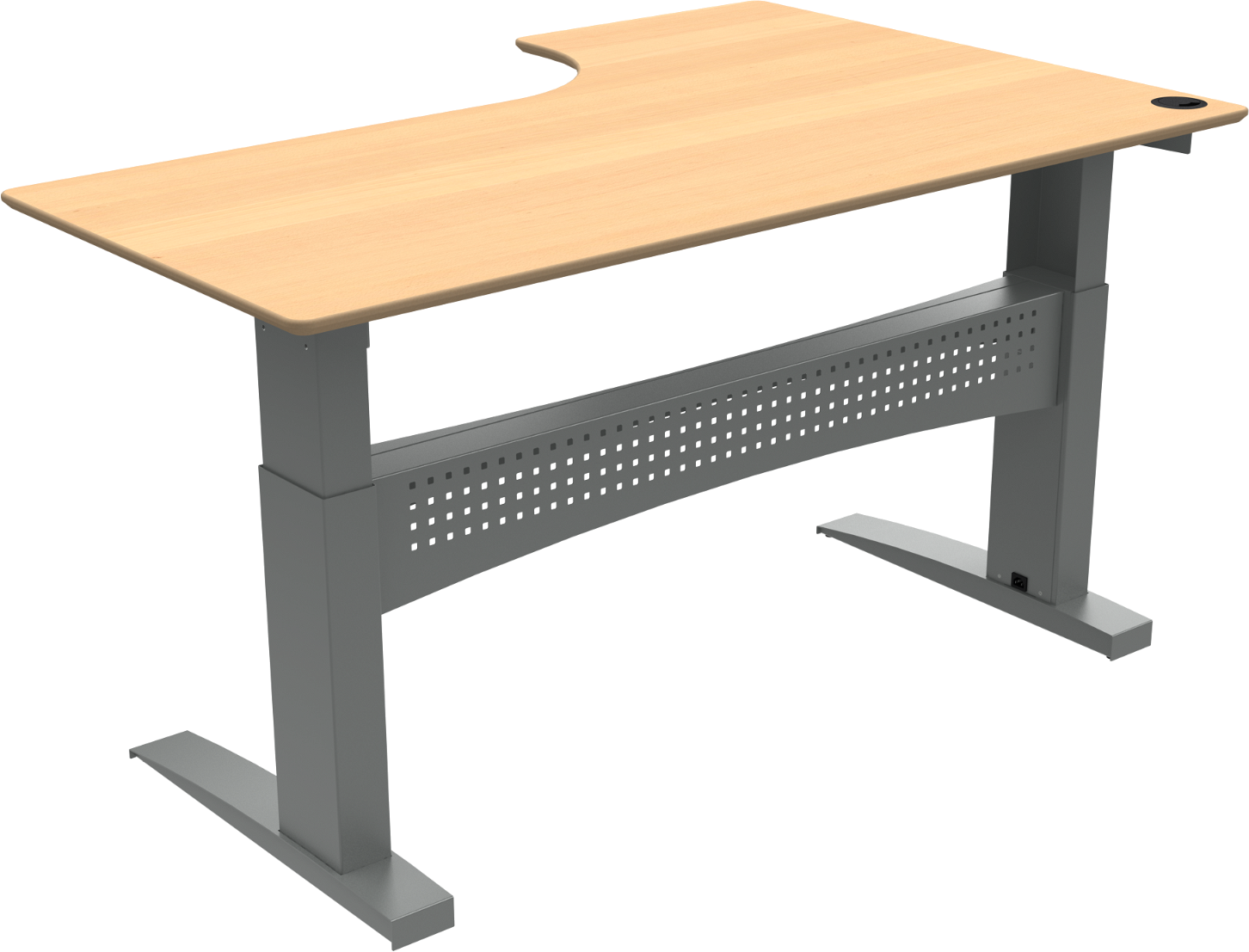 L-formet to-bens hæve-/sænkebord ZenNord FlexDesk natur bøg sølv 180 x 120 cm