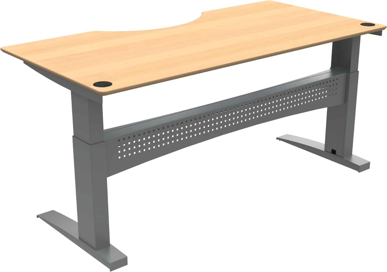 ZenNord FlexDesk to-bens hæve-/sænkebord med centerudskæring justerbar 65 - 122 cm natur/sølv bøg