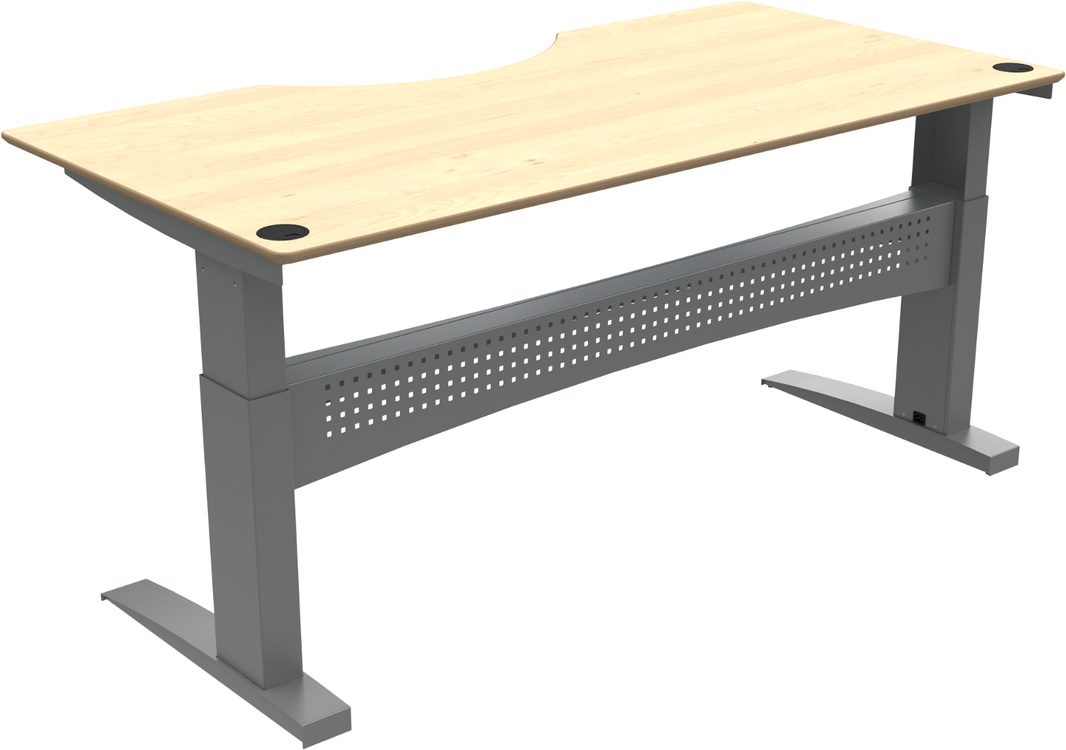 To-bens hæve-/sænkebord ZenNord FlexDesk med centerudskæring i ahorn/sølv 200Ã100 cm