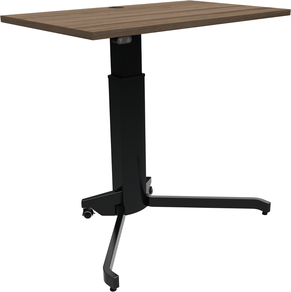 Enkeltben hæve/sænkebord ZenNord AeroTable højdejusterbart skrivebord med låsbare hjul mørk natur/sort 68-120 cm