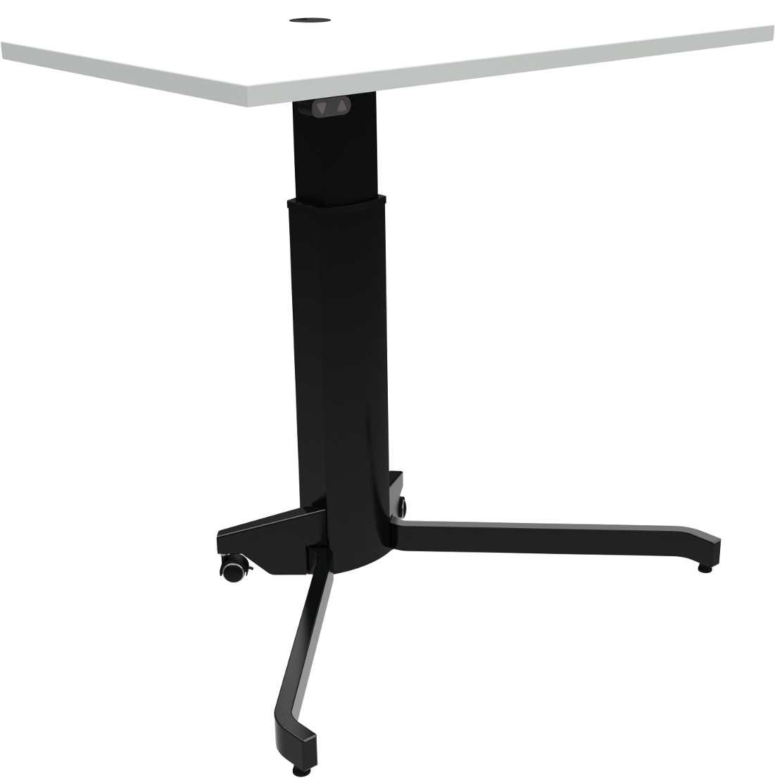 Enkeltben firkantet hæve-/sænkebord ZenNord AeroTable hvid/sort 68-120 cm MFC melamin med låsbare hjul og kabelgennemføring