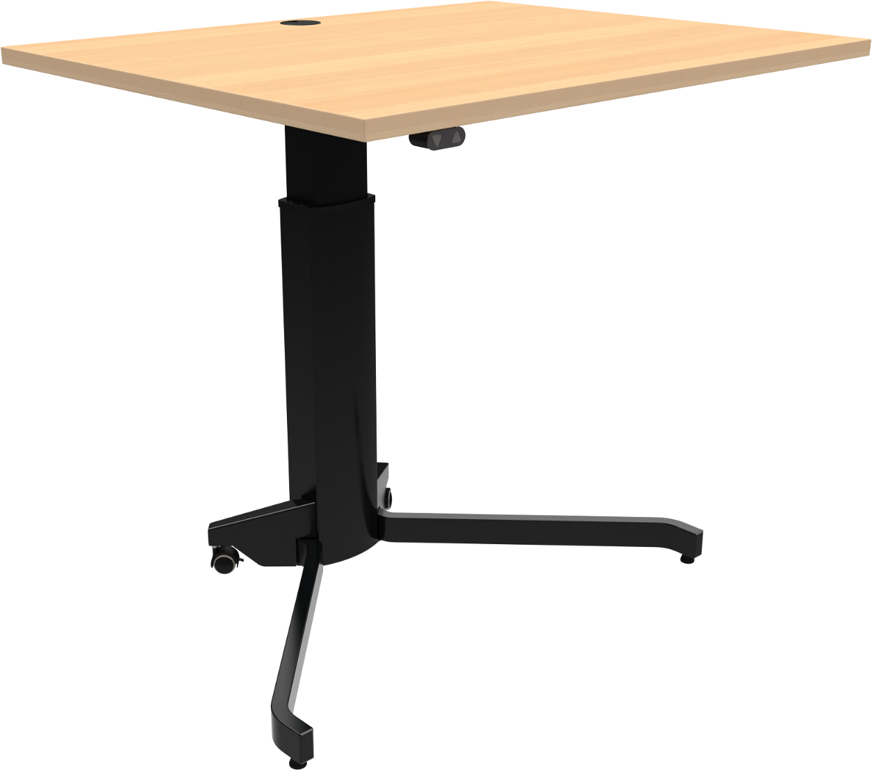 Hæve-/sænkebord ZenNord AeroTable enkeltbenet skrivebord bøge-melamin natur/sort 100x80 cm 68-120 cm med låsbare hjul