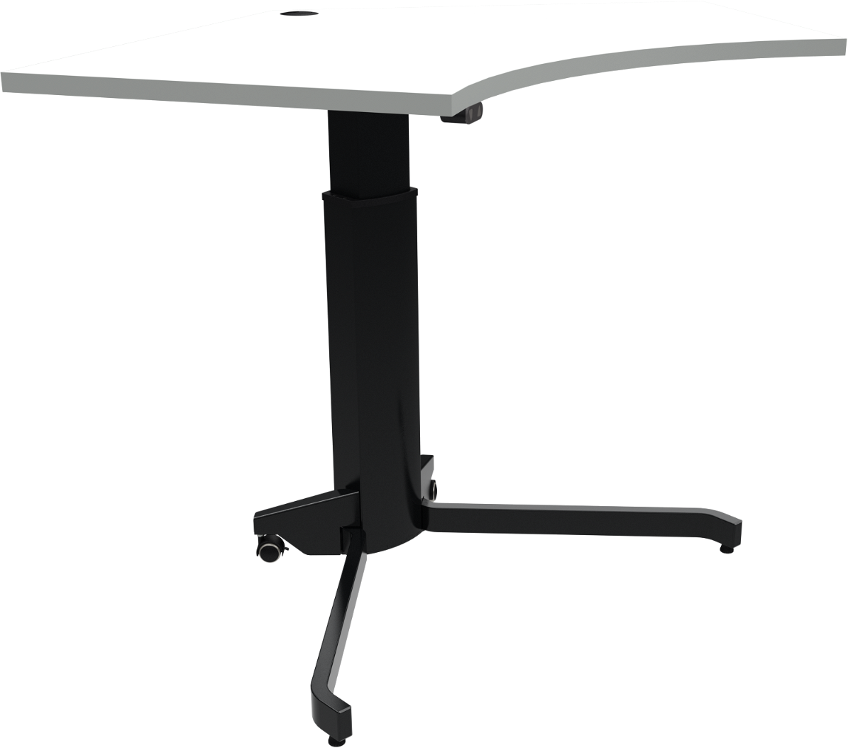 Enkeltben hæve-/sænkebord/højdejusterbart skrivebord ZenNord AeroTable femkantet hvid/sort med låsbare hjul H68-120 x B92 x L138 cm