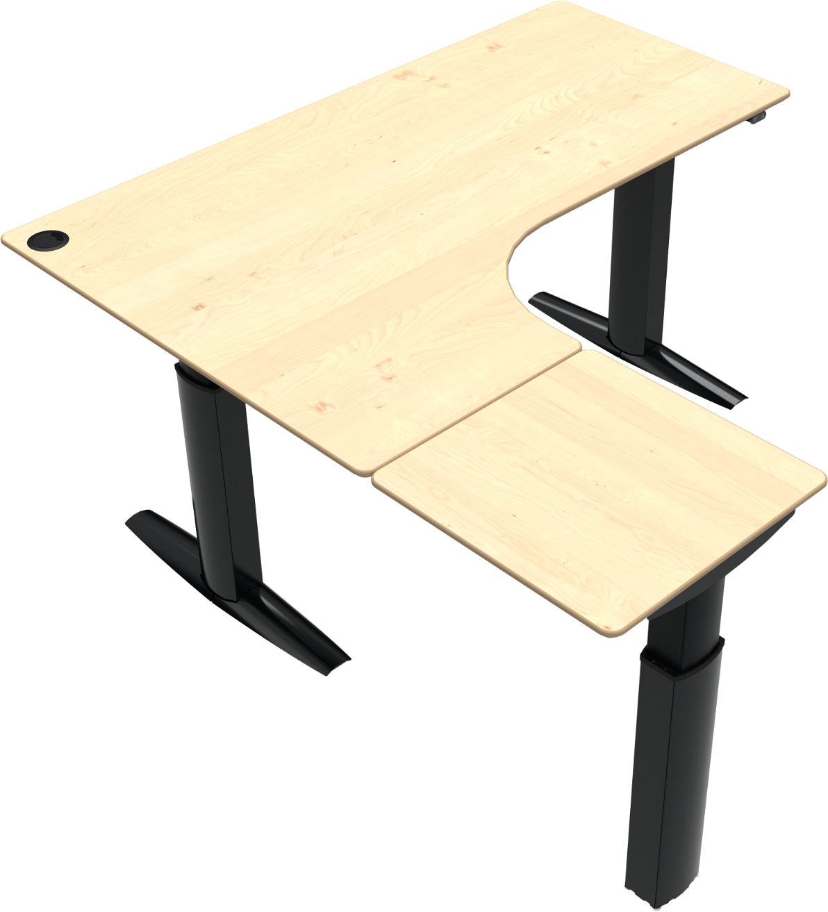 Hæve-/sænkebord tre-bens L-form venstrevendt ZenNord ElevateLine natur/sort 180x180x120 cm ahorn