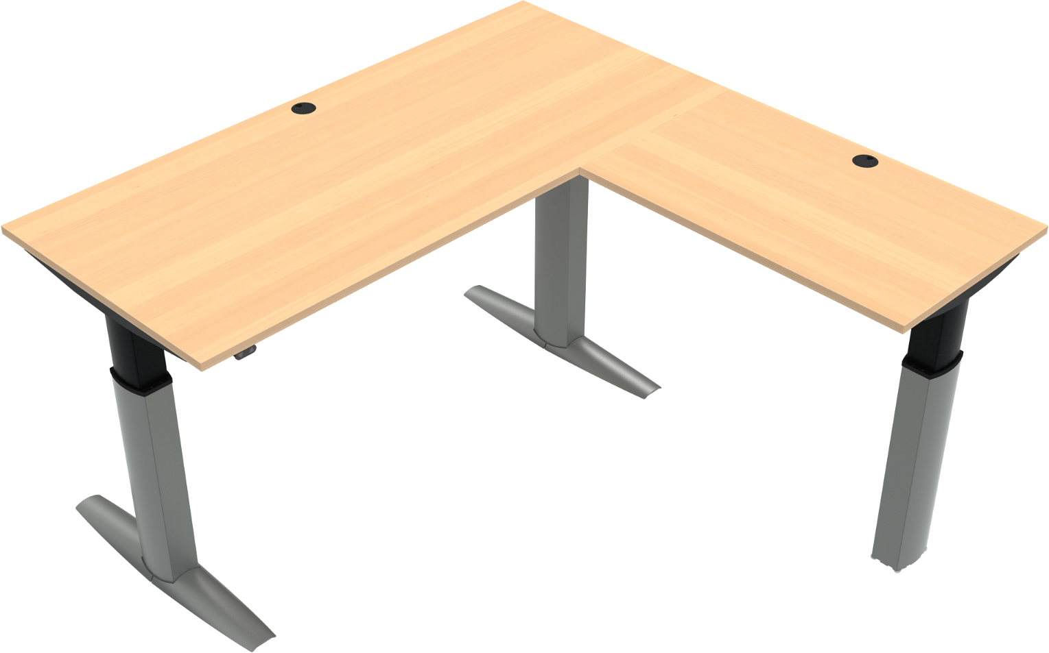 Tre-bens hæve-sænkebord ZenNord ElevateLine bøg/sølv højdejusterbar 68-120 cm 180x180