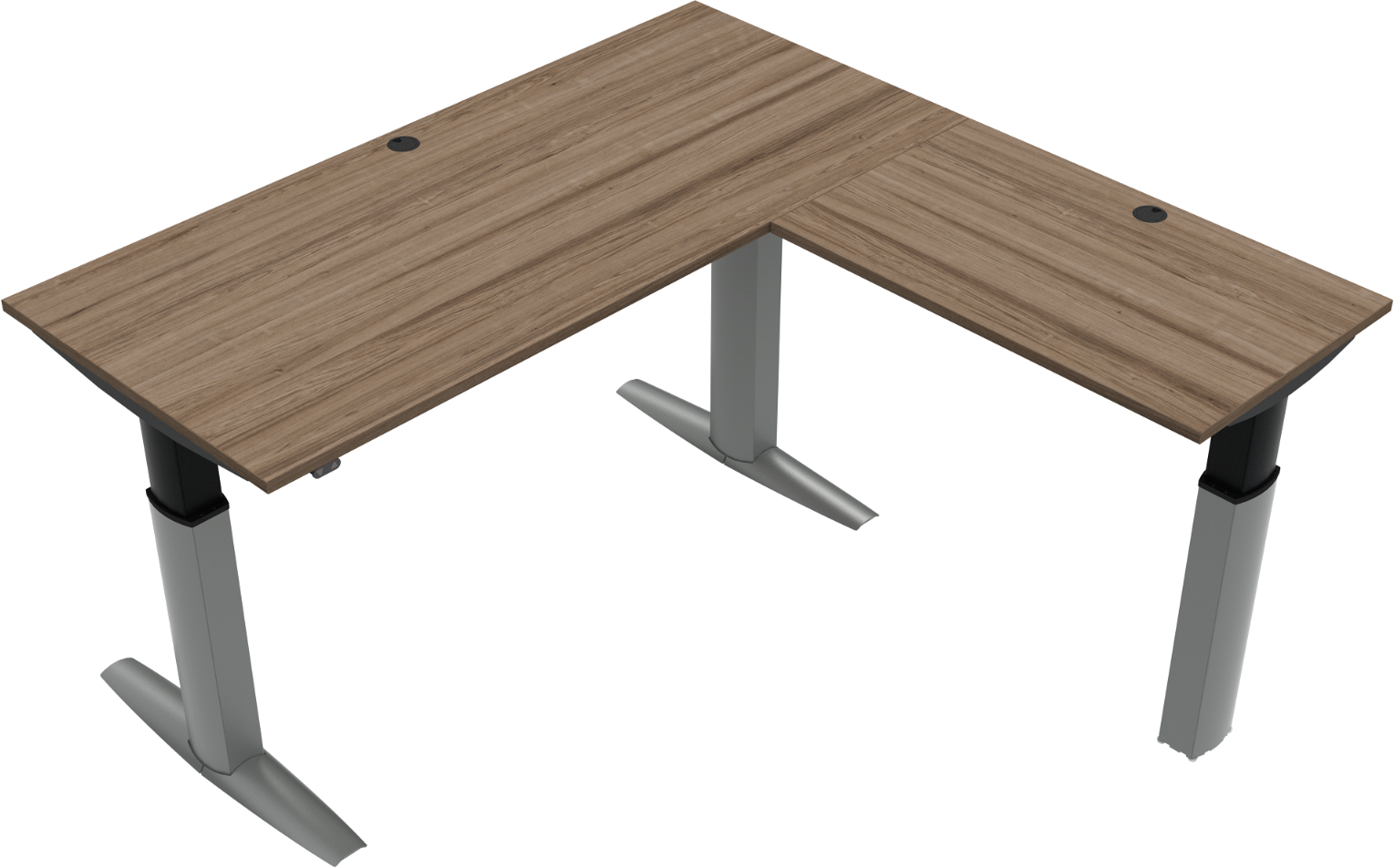 Tre-bens hæve-/sænkebord ZenNord ElevateLine firkantet 180x180 cm valnød/sølv højdejusterbart 68-120 cm