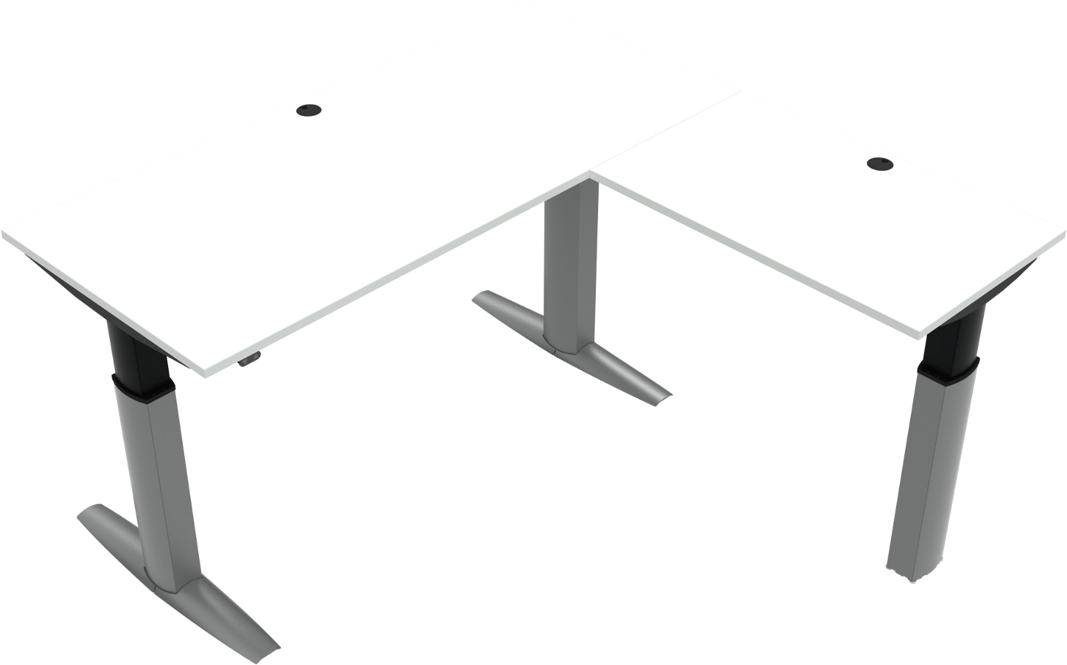 Tre-bens hæve-/sænkebord ZenNord ElevateLine firkantet skrivebord 180Ã180 cm højdejusterbar 68 - 120 cm hvid/sølv