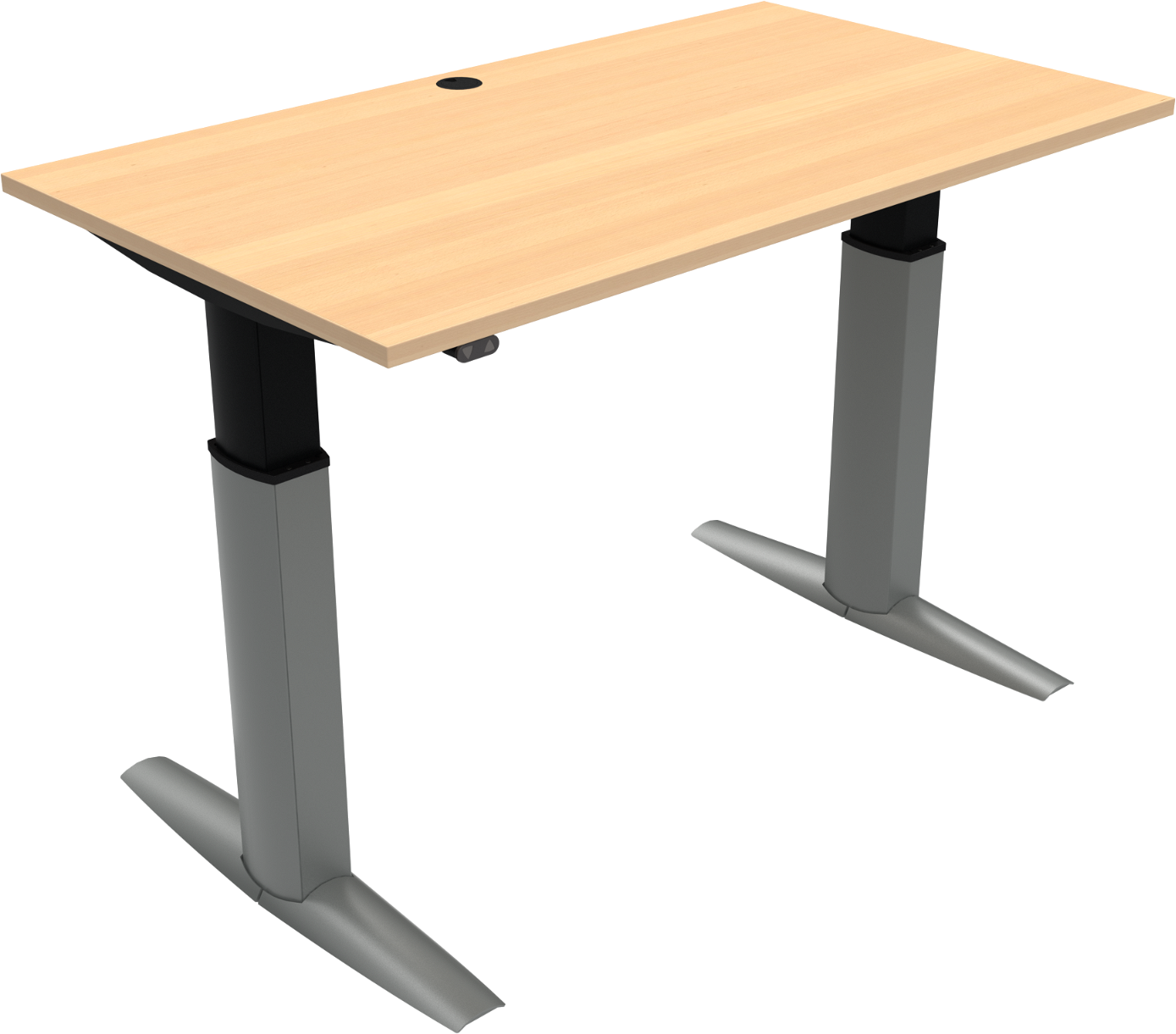 To-bens hæve-/sænkebord firkantet ZenNord ElevateLine højdejusterbart skrivebord bøg/natur-sølv 68-120 cm 80Ã140 cm