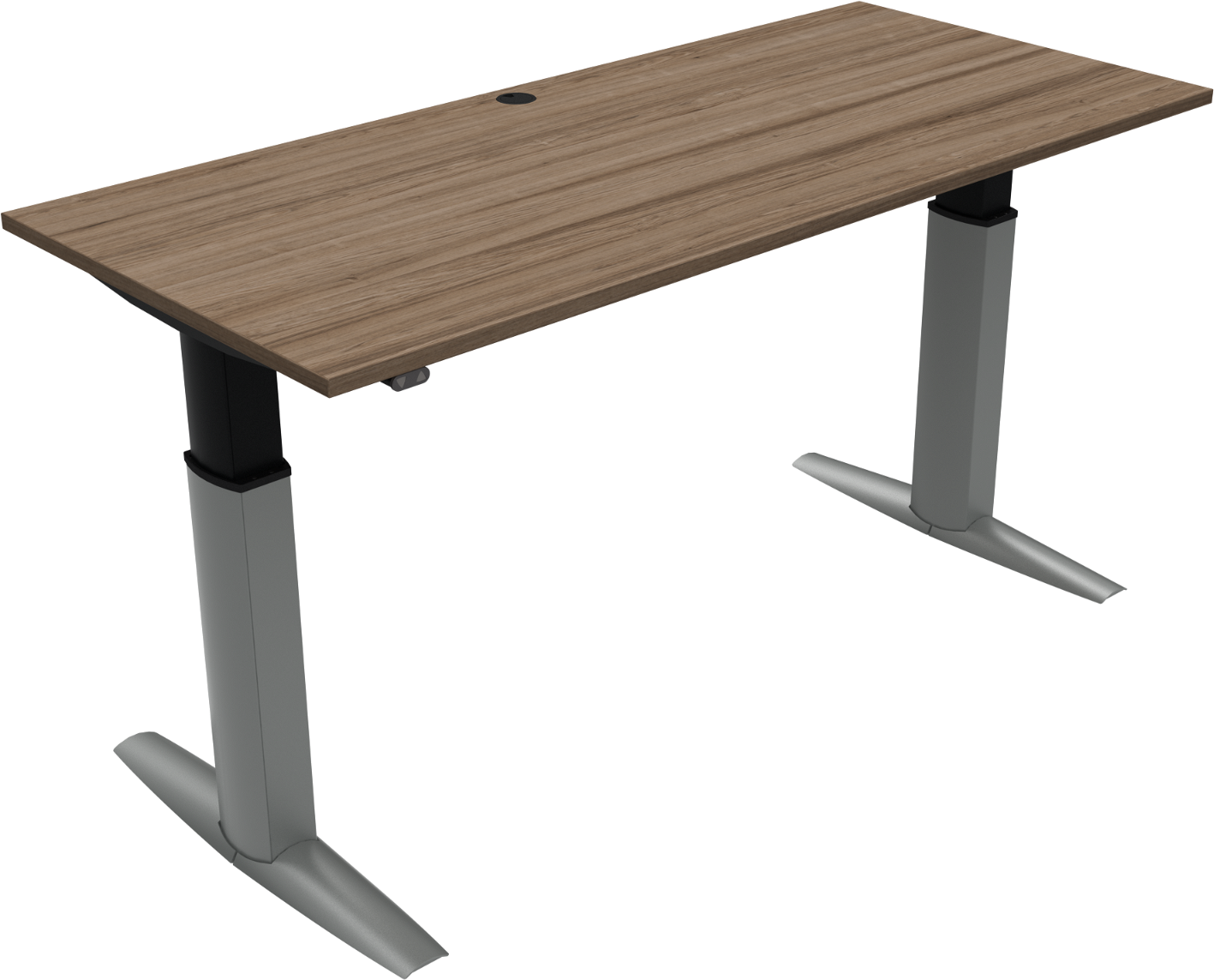 To-bens hæve-/sænkebord ZenNord ElevateLine skrivebord valnødfinish med sølvben 180x80 cm højdejusterbar 68-120 cm
