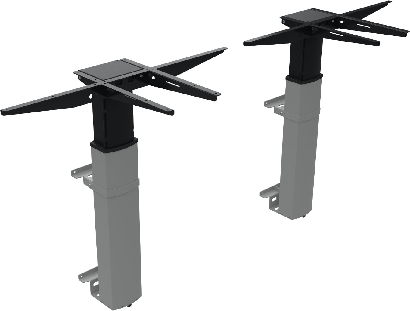 Væghængt hæve-sænkestel ZenNord ElevateLine H68-120 cm justerbart metalstel med modul W2/W3 til bordplader 120-360Ã50-90 cm sølvfarvet