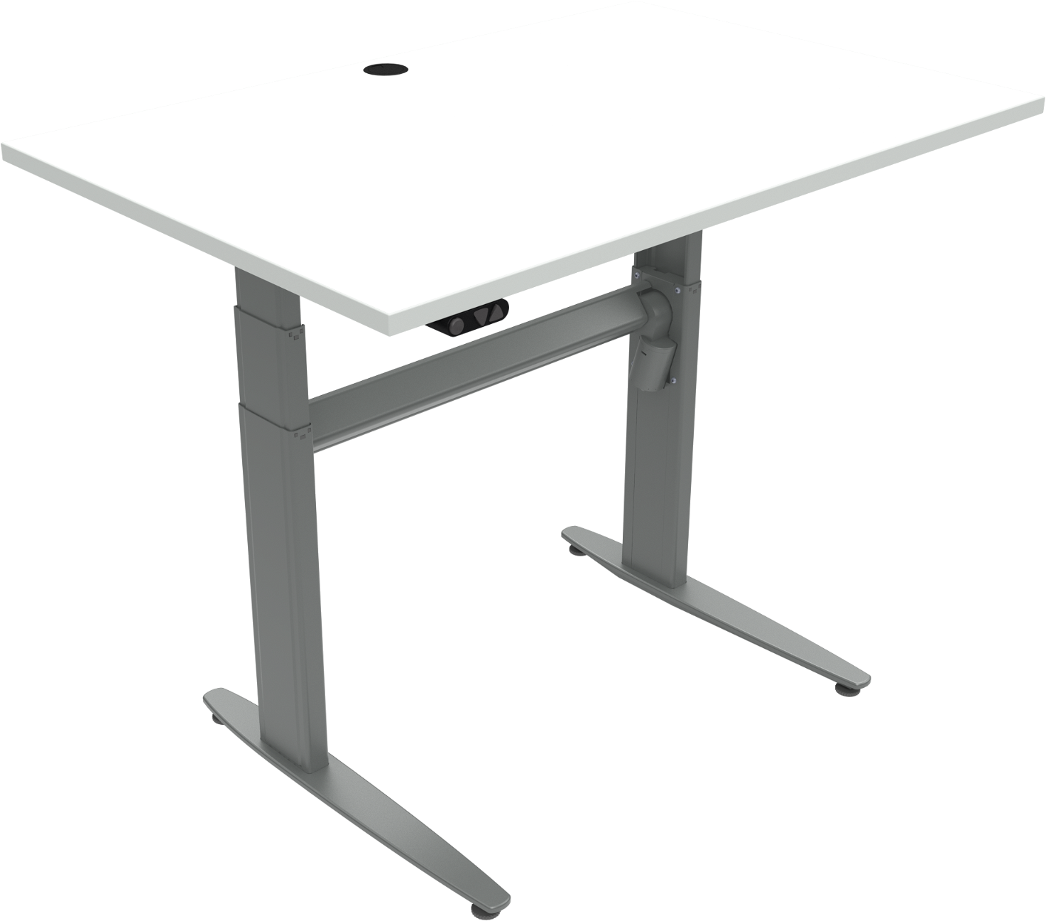 Højdejusterbart to-bens hæve-/sænkebord ZenNord MoveMate 120Ã120 cm hvid/sølv MFC skrivebord med kabelgennemføring