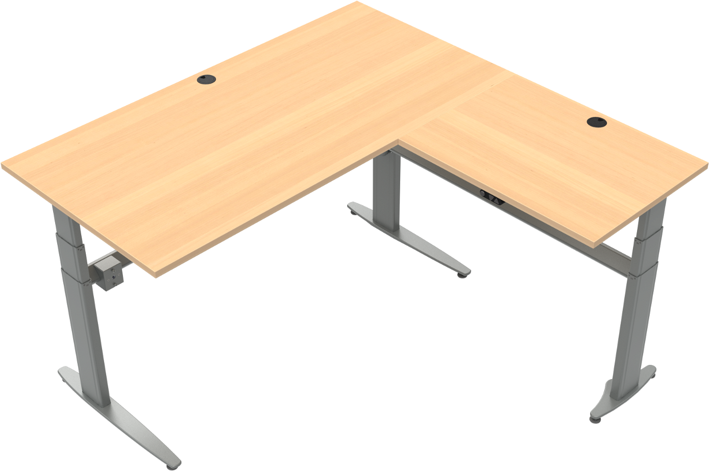 Firkantet tre-bens hæve-/sænkebord ZenNord MoveMate bøgefinish/metalstel natur/sølv H68-120 x 160x160 cm