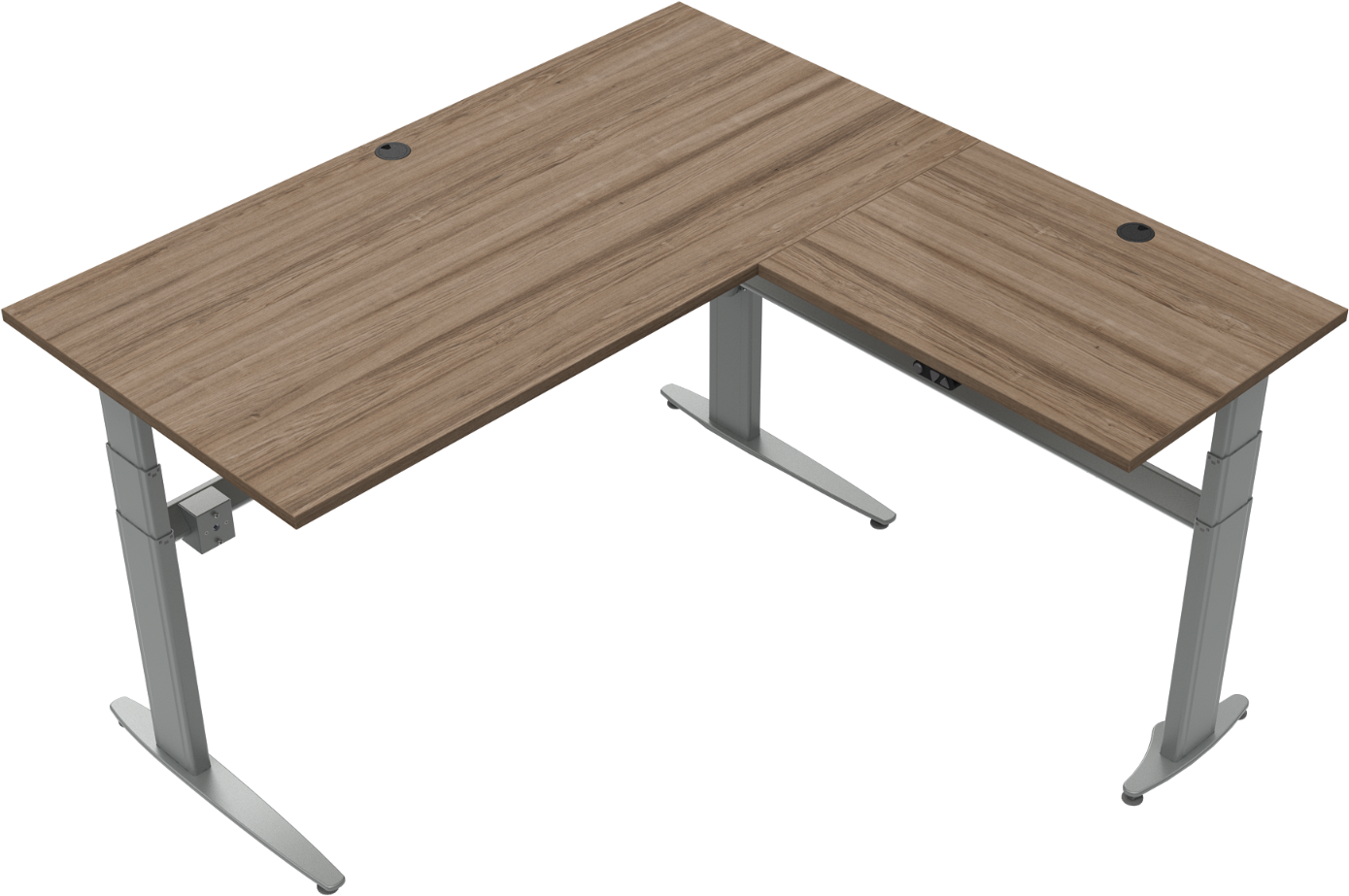 Hæve-/sænkebord ZenNord MoveMate tre-bens firkantet valnød/sølv sidde-/ståbord H 68-120 BxD 160Ã160 cm