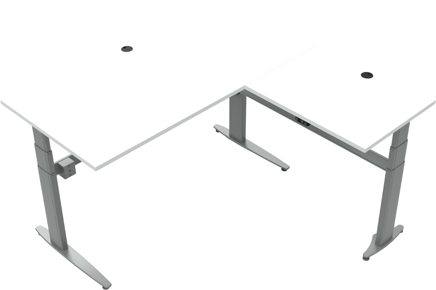 ZenNord MoveMate tre-bens hæve-/sænkebord firkantet arbejdsskrivebord 160x160 cm H68-120 cm hvid/sølv
