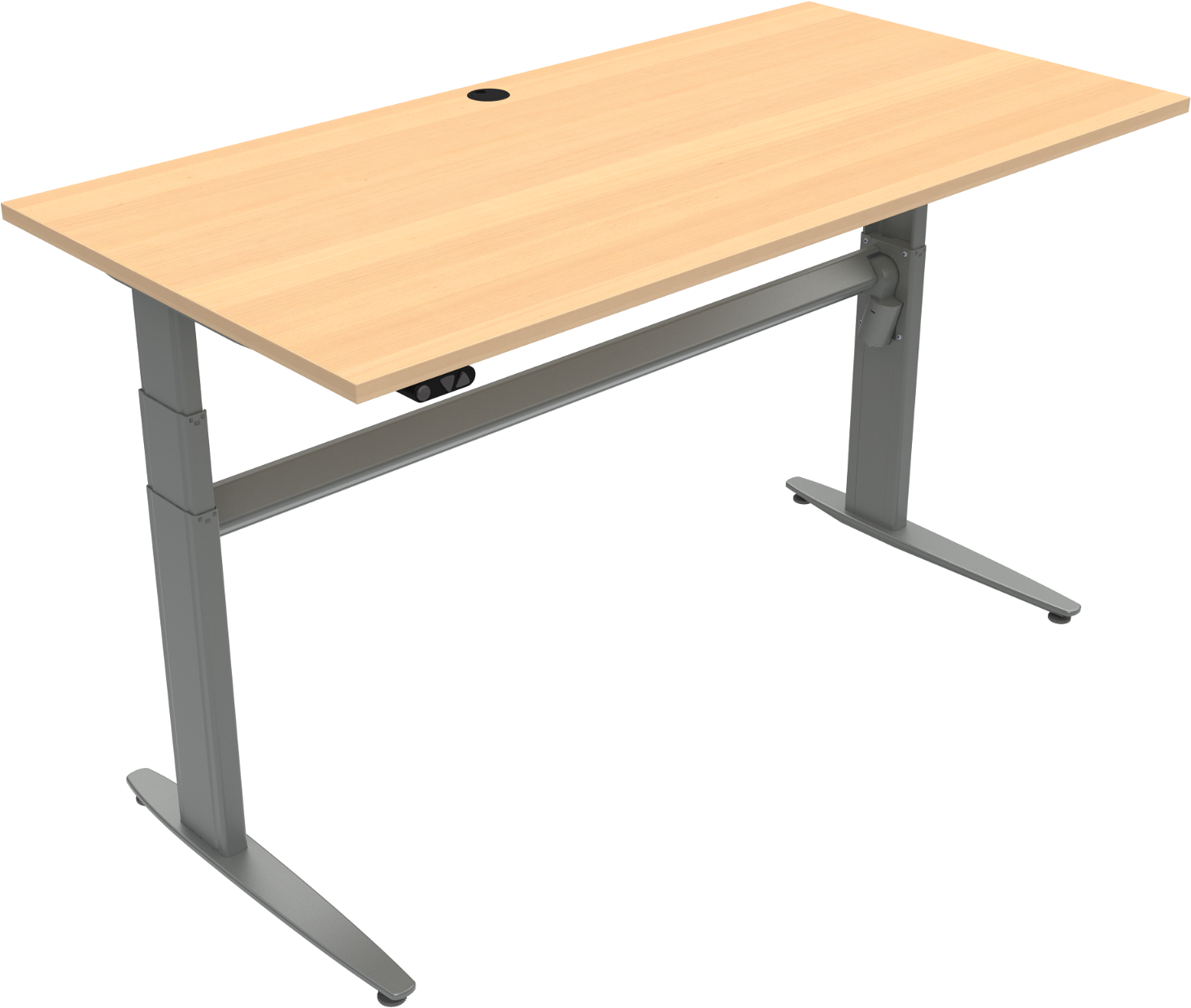ZenNord MoveMate ergonomisk 2-bens firkantet hæve-sænkebord 160x80 cm naturbøg/sølv