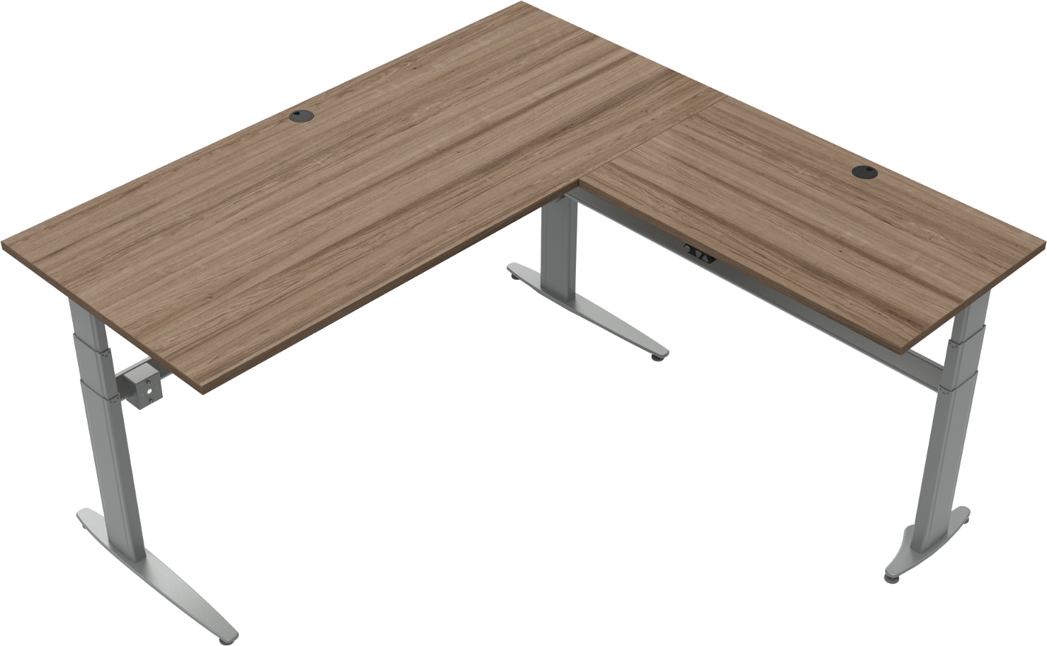 Tre-bens hæve-/sænkebord ZenNord MoveMate 180Ã180 cm H68 - 120 mørk valnød/sølv