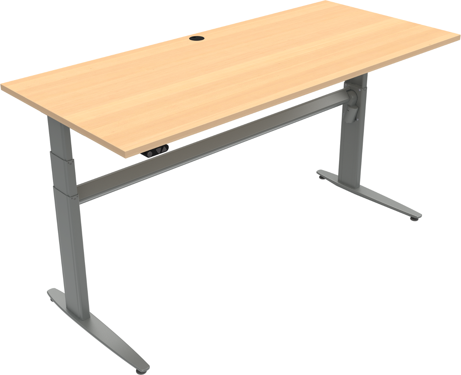 To-bens hæve-/sænkebord ZenNord MoveMate firkantet  -  justerbart 68-120 cm højde, 180x80 cm bøg med sølvstel