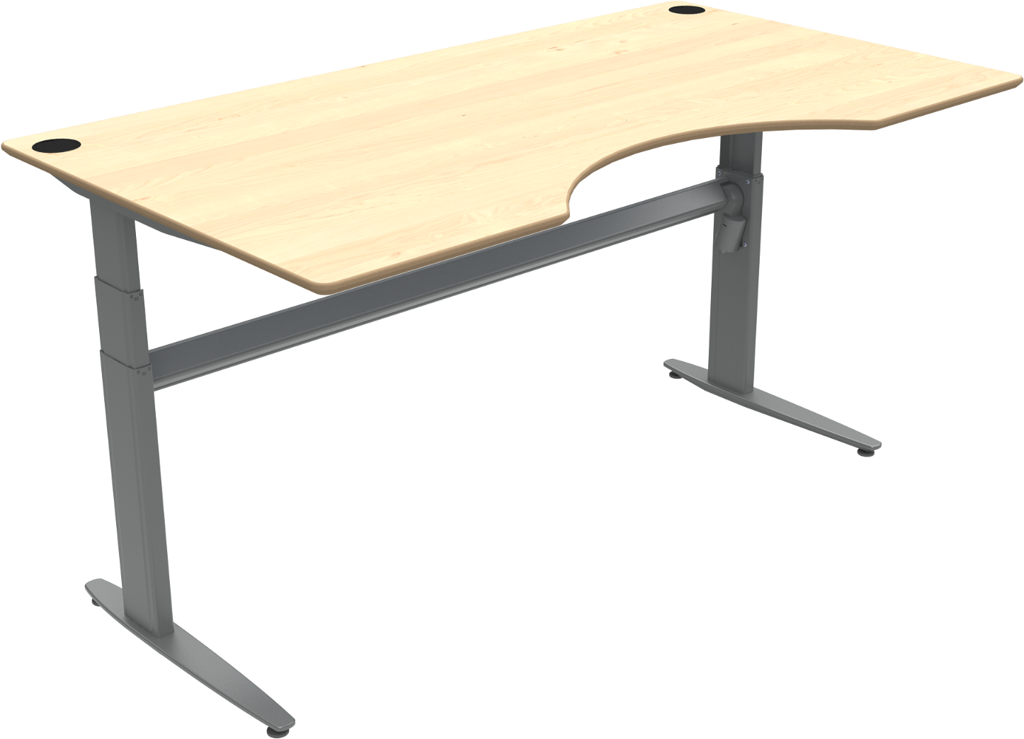 Hæve-/sænkebord ZenNord MoveMate to-bens med centerudskæring, ahorn/sølv  -  180Ã100 cm