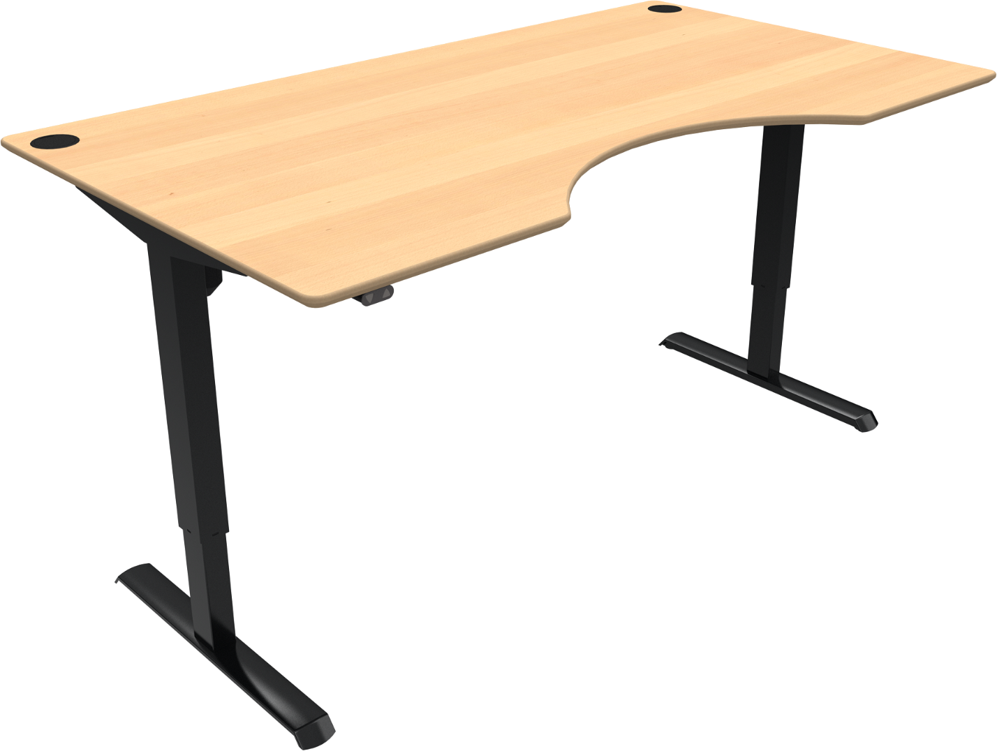To-bens hæve-/sænkebord ZenNord AdaptDesk med centerudskæring i bøg UV-lak 180x100 cm H68-118 cm sit-stand arbejdsbord natur/sort
